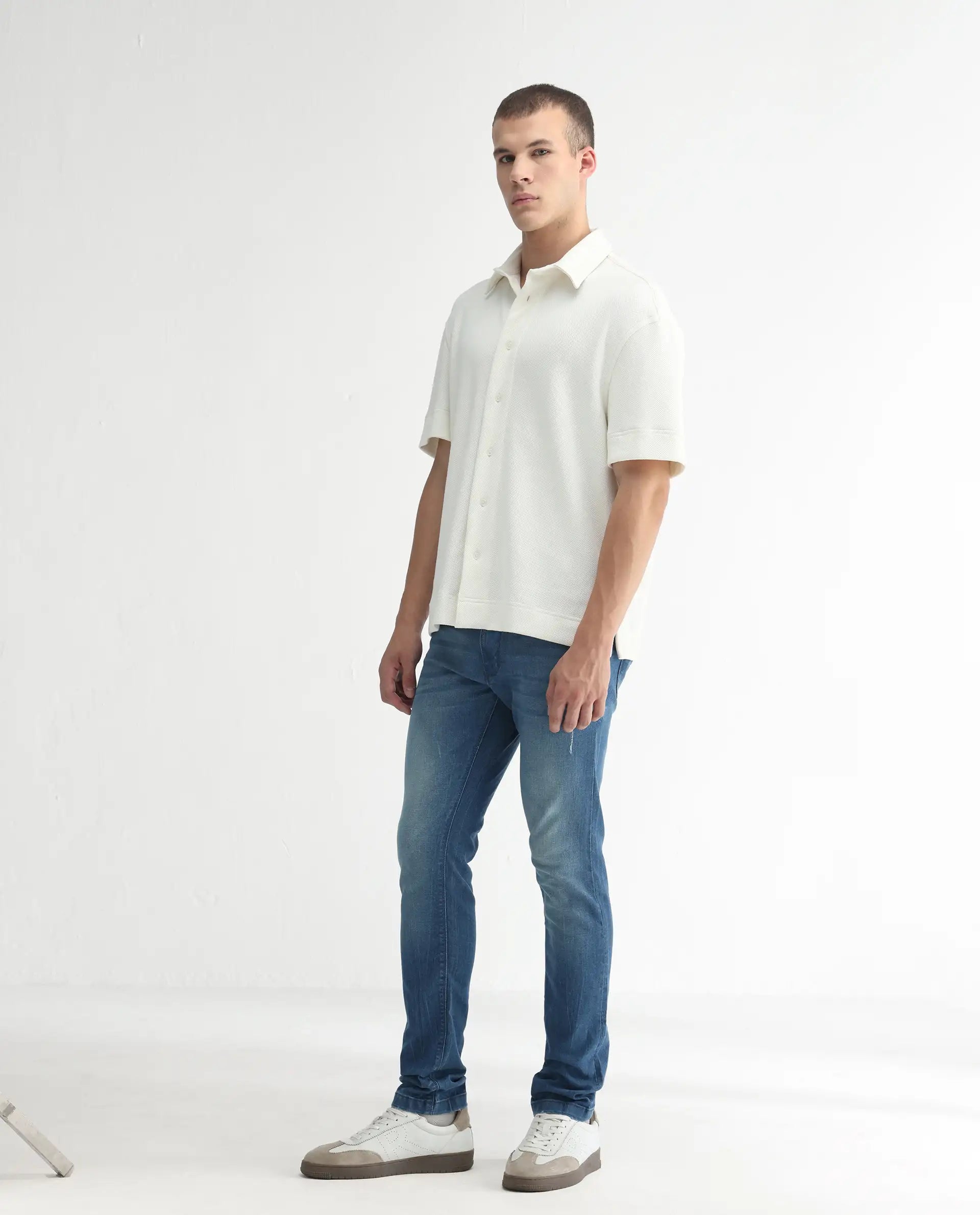 Rare Rabbit Men's Luxen Blue Cotton Plain Hawk Slim Fit Jeans