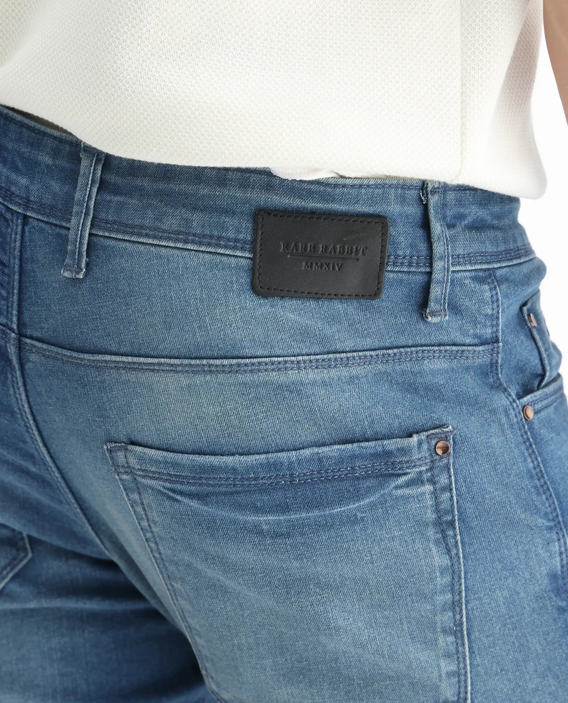 Rare Rabbit Men's Luxen Blue Cotton Plain Hawk Slim Fit Jeans