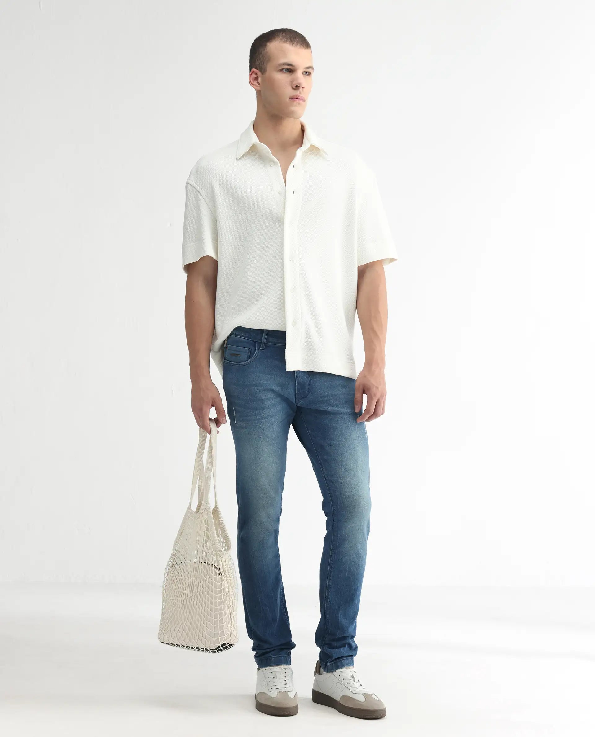 Rare Rabbit Men's Luxen Blue Cotton Plain Hawk Slim Fit Jeans