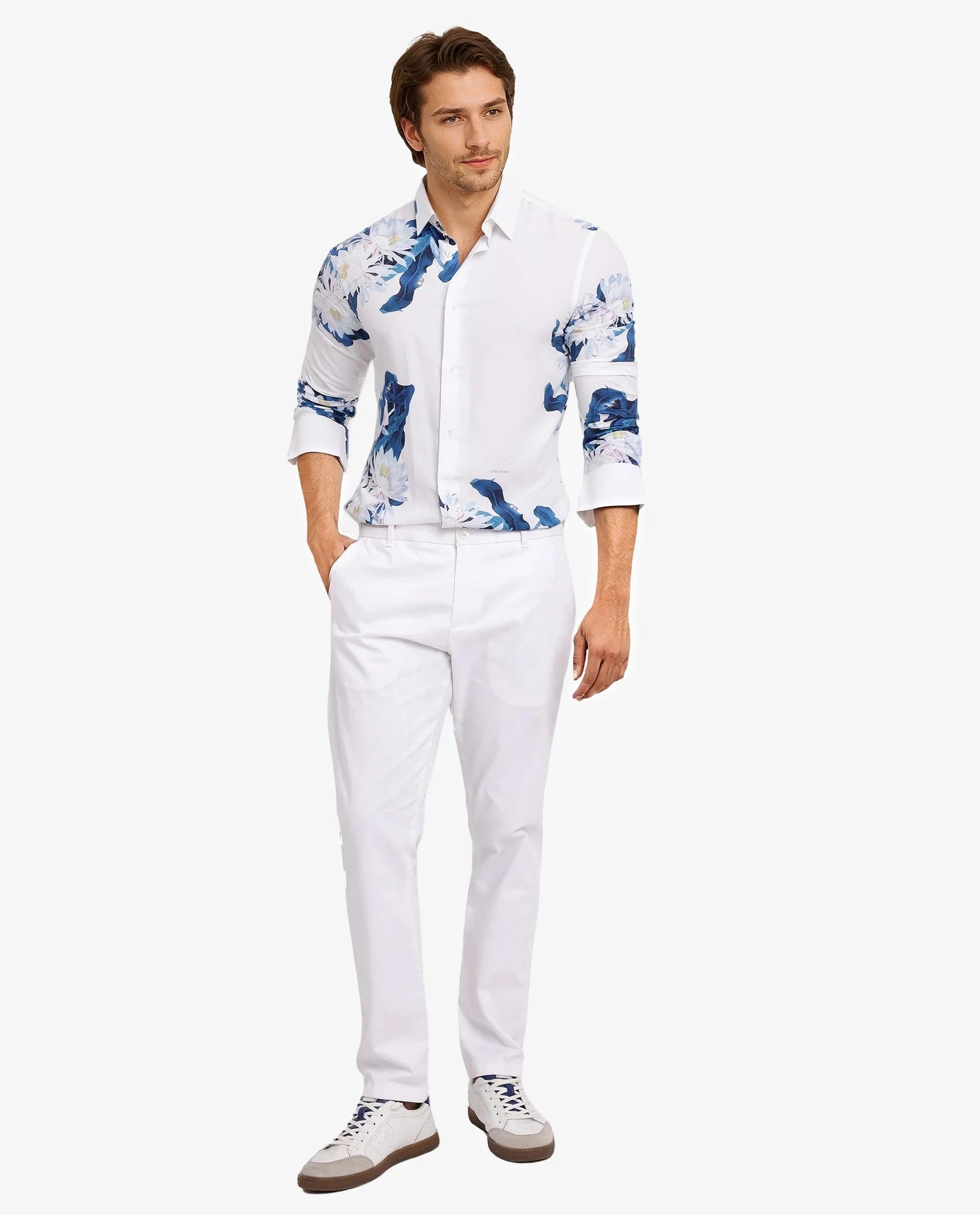 Rare Rabbit Men Lycro-1 White Full Sleeve Regular Fit Shirt