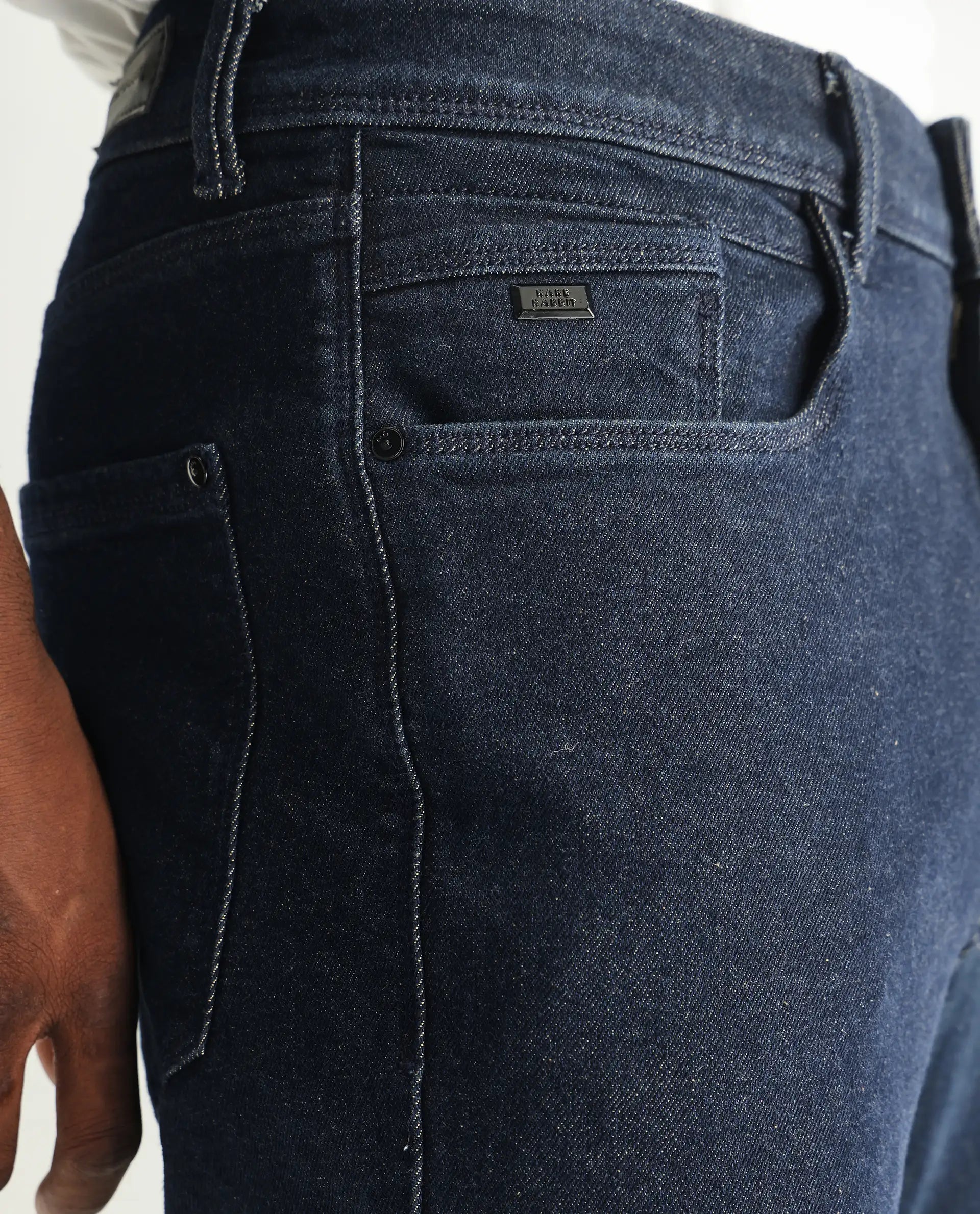 Rare Rabbit Men's Lyon Dark Navy Cotton Plain Hawk Slim Fit Jeans