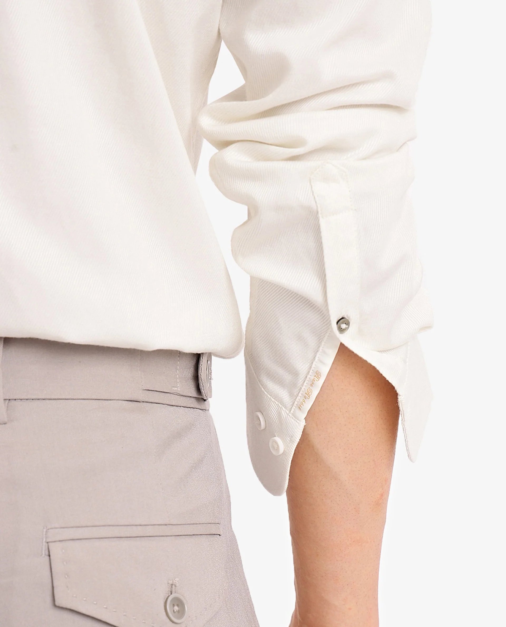 Rare Rabbit Men's Lyton-2 Off White Cotton Fabric Full Sleeves Two Flap Pocket Solid Twill Shirt