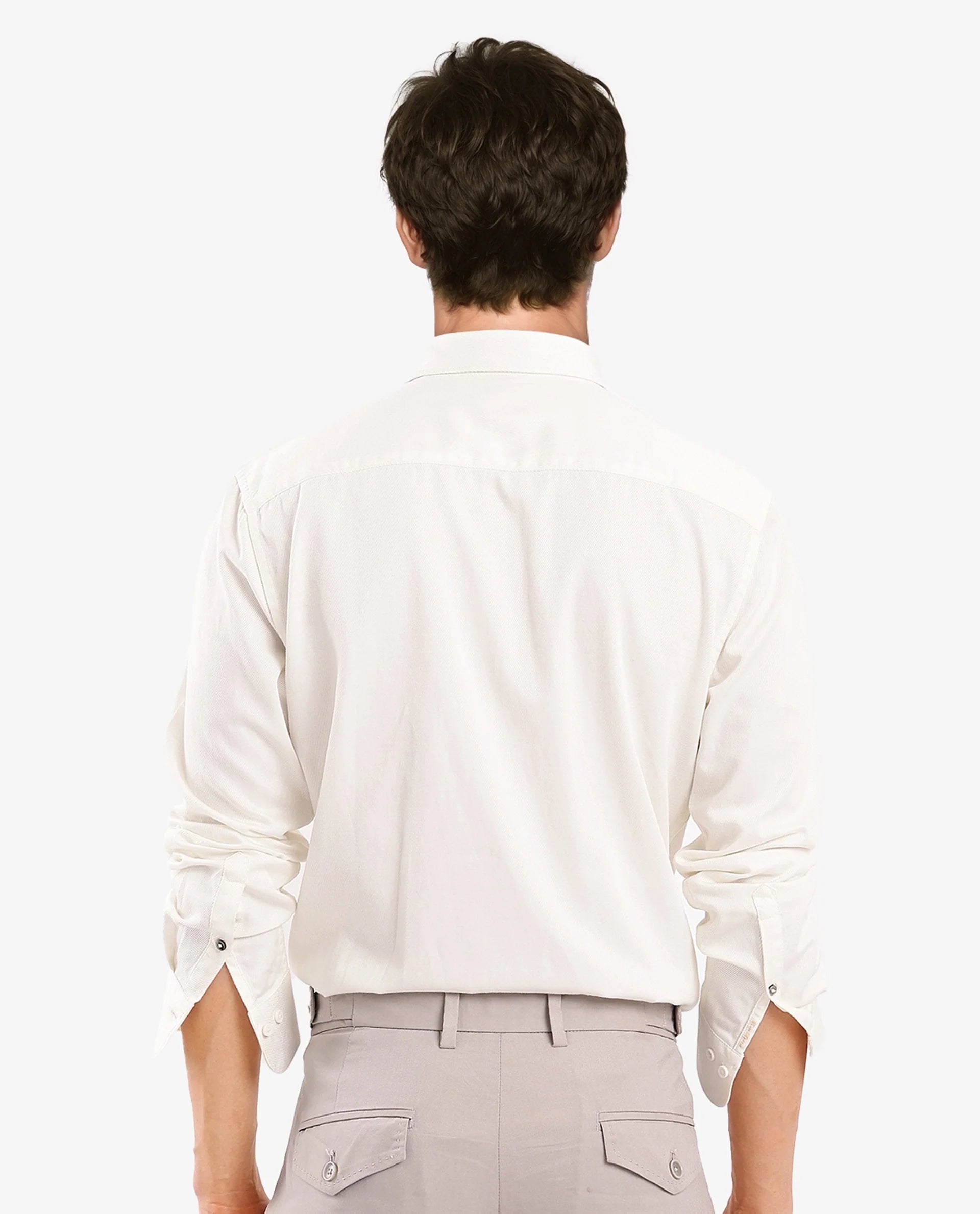 Rare Rabbit Men's Lyton-2 Off White Cotton Fabric Full Sleeves Two Flap Pocket Solid Twill Shirt