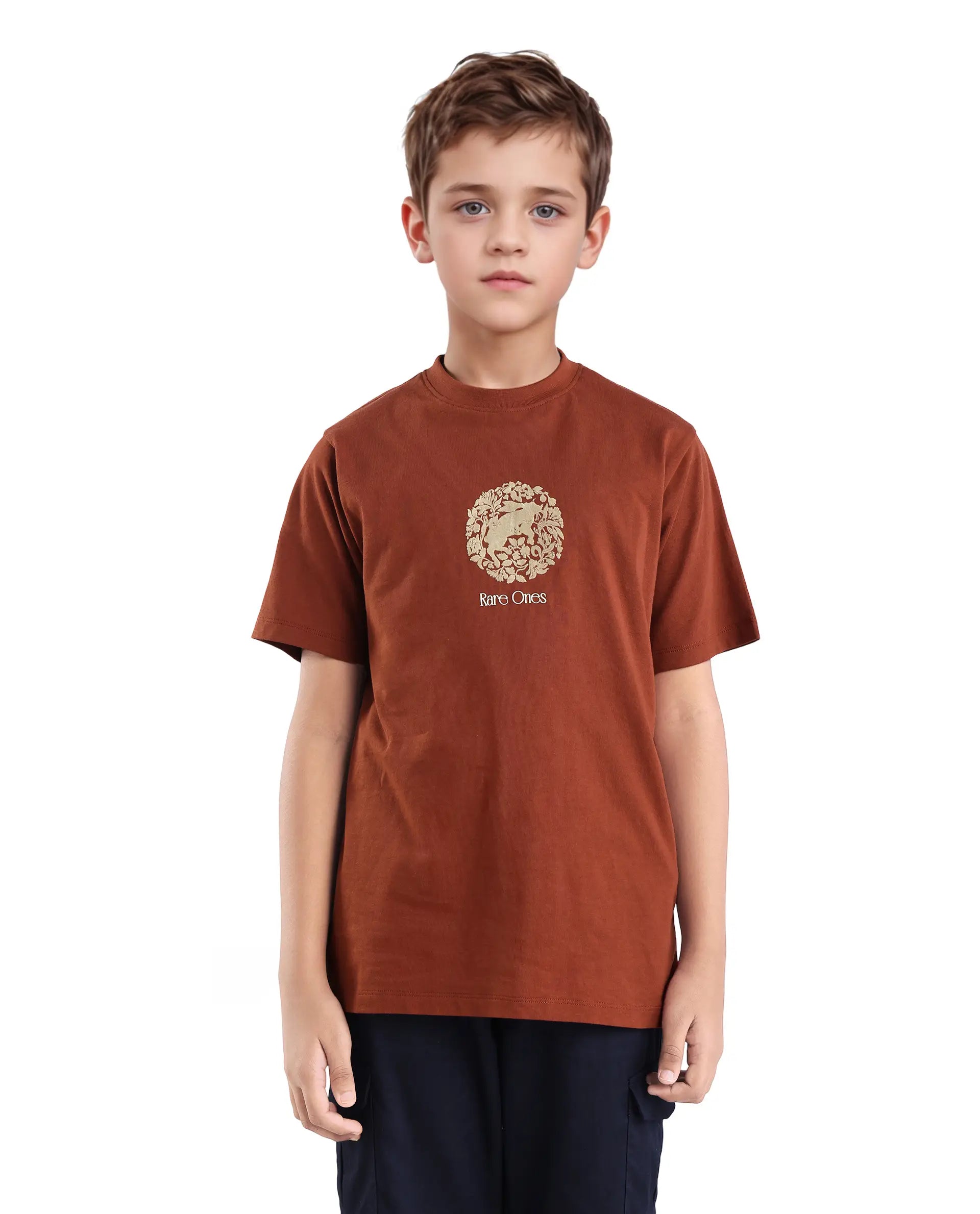 Rare Ones Kids Makes25 Rust Cotton Flock Print Regular Fit T-Shirt