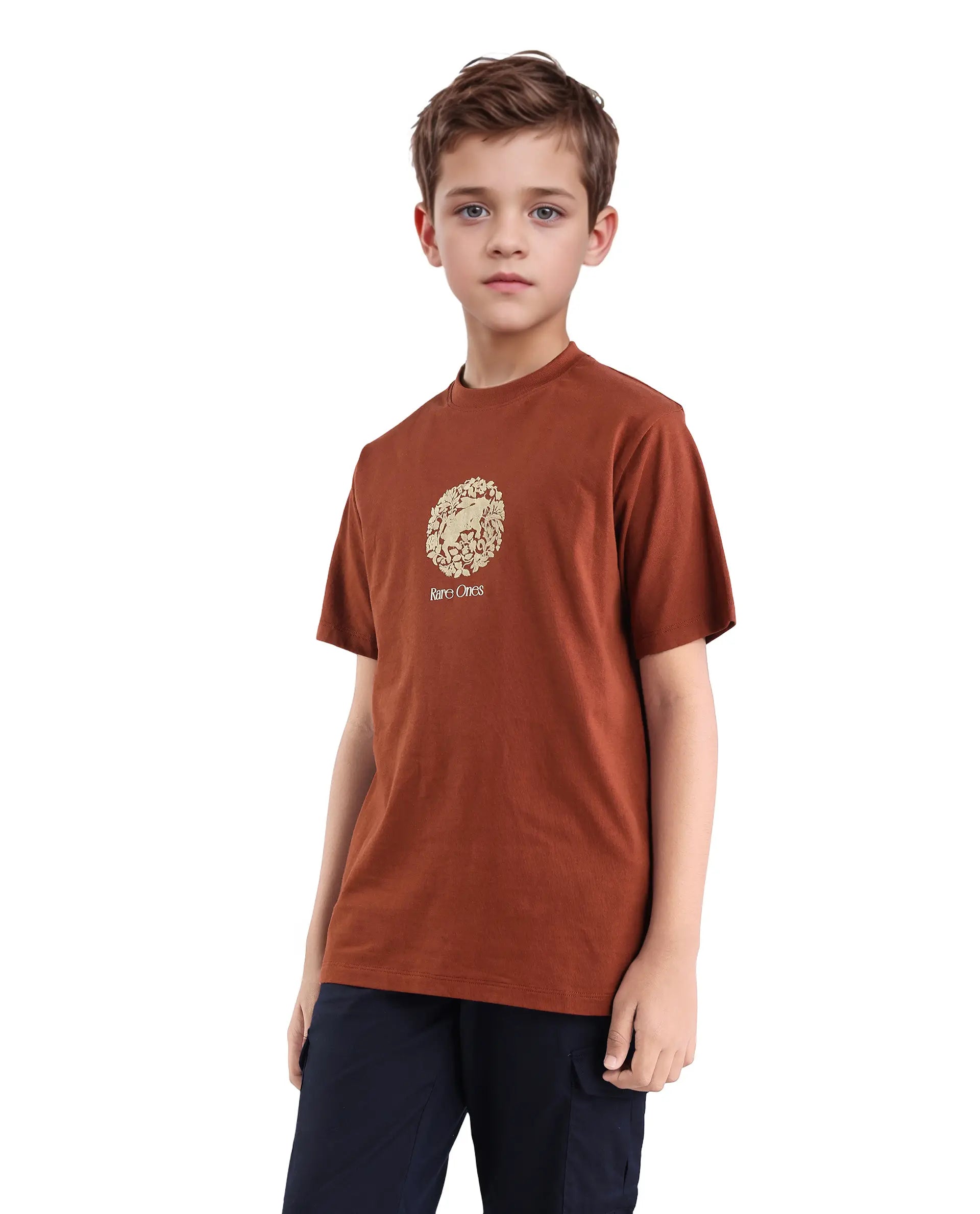 Rare Ones Kids Makes25 Rust Cotton Flock Print Regular Fit T-Shirt