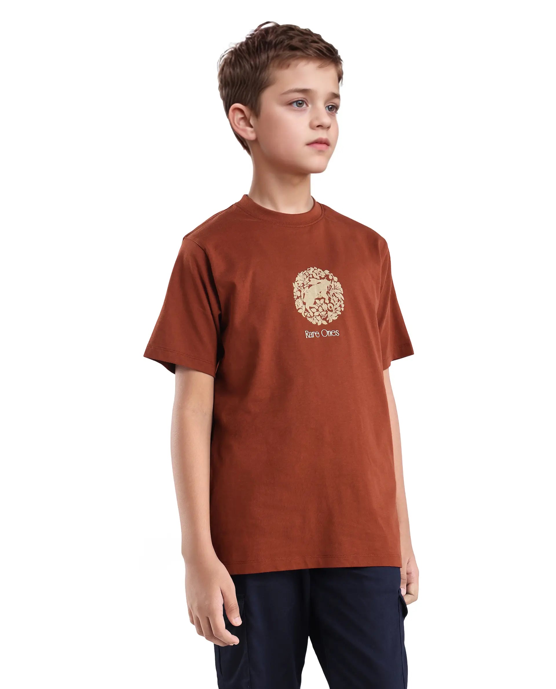 Rare Ones Kids Makes25 Rust Cotton Flock Print Regular Fit T-Shirt