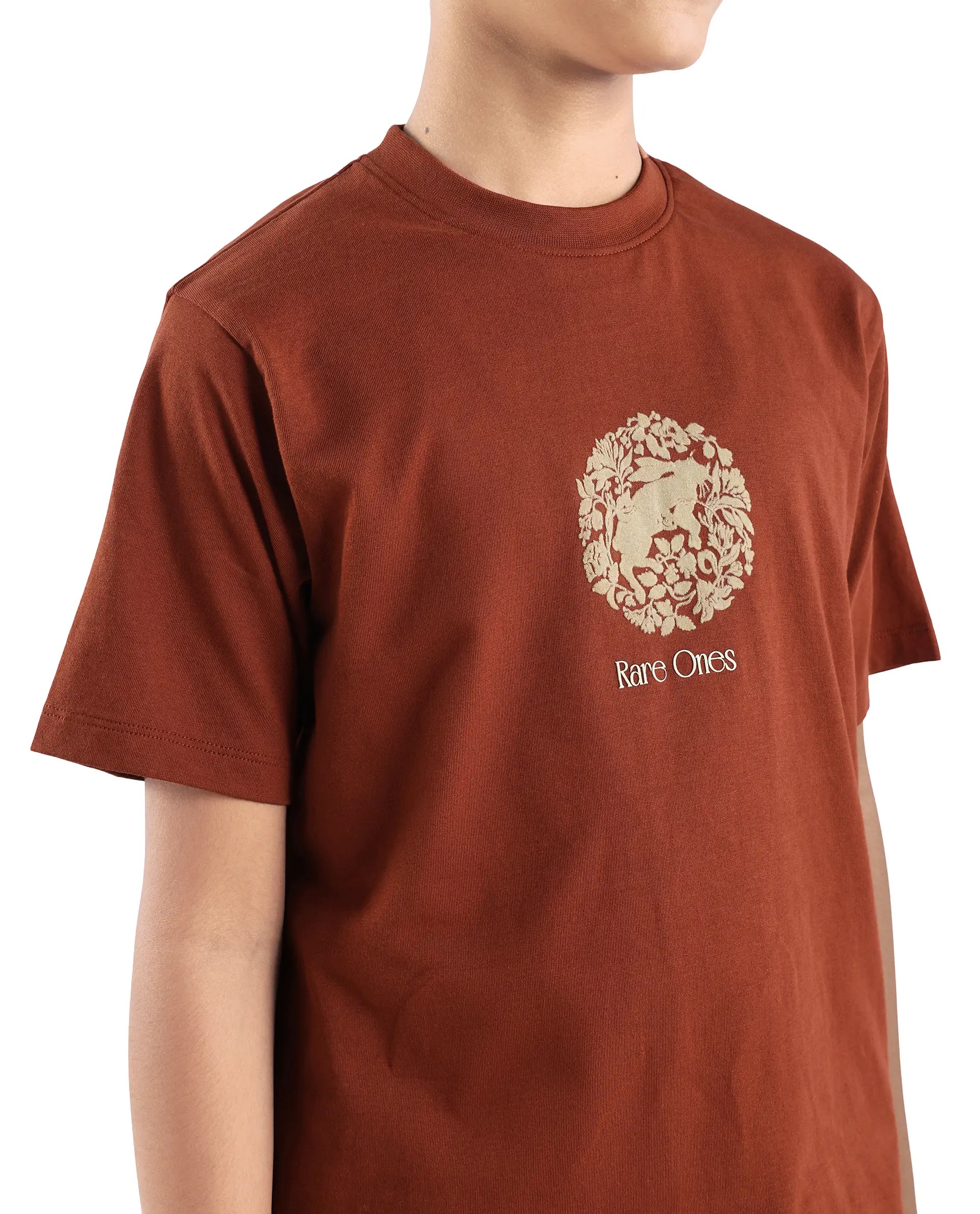 Rare Ones Kids Makes25 Rust Cotton Flock Print Regular Fit T-Shirt