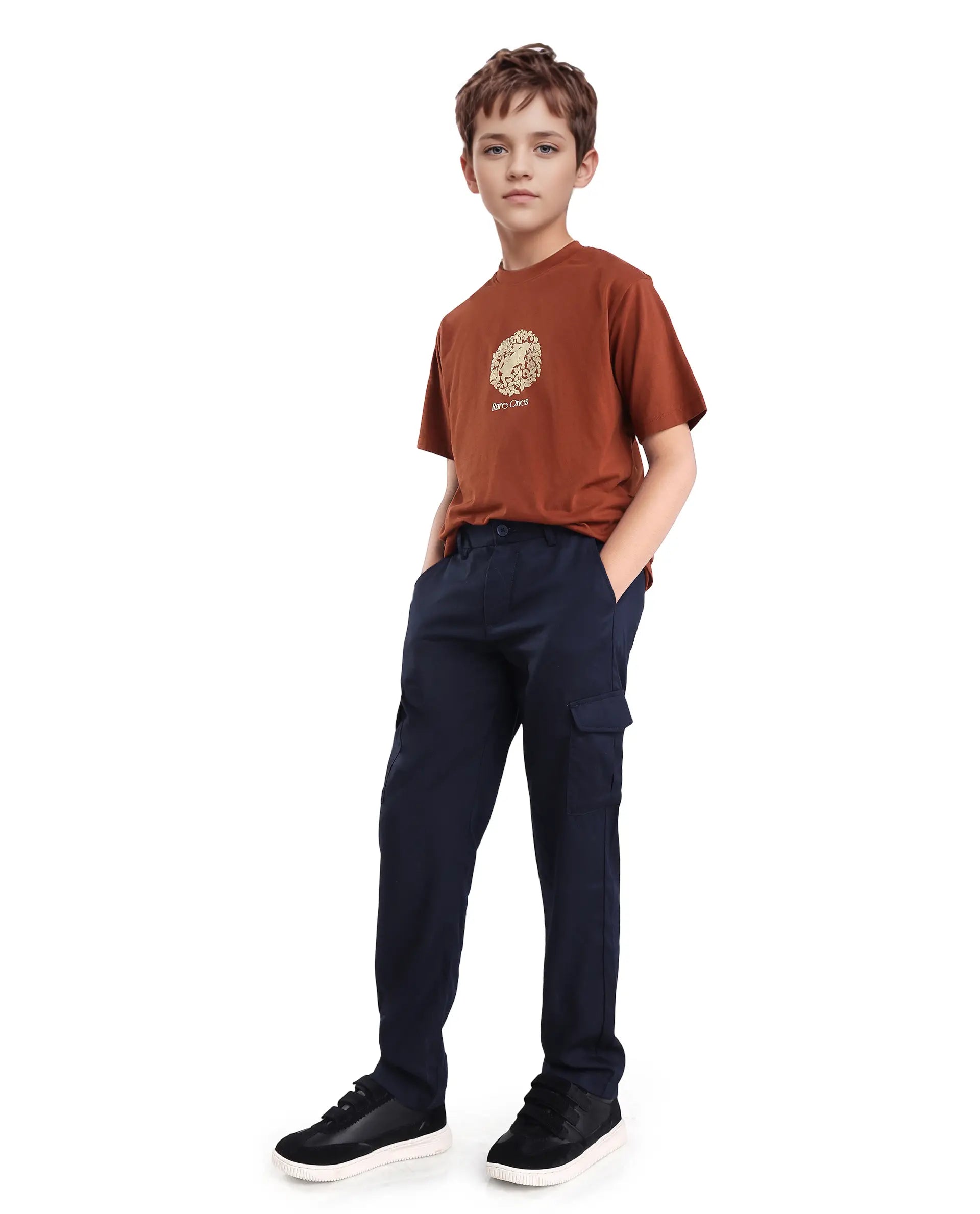 Rare Ones Kids Makes25 Rust Cotton Flock Print Regular Fit T-Shirt