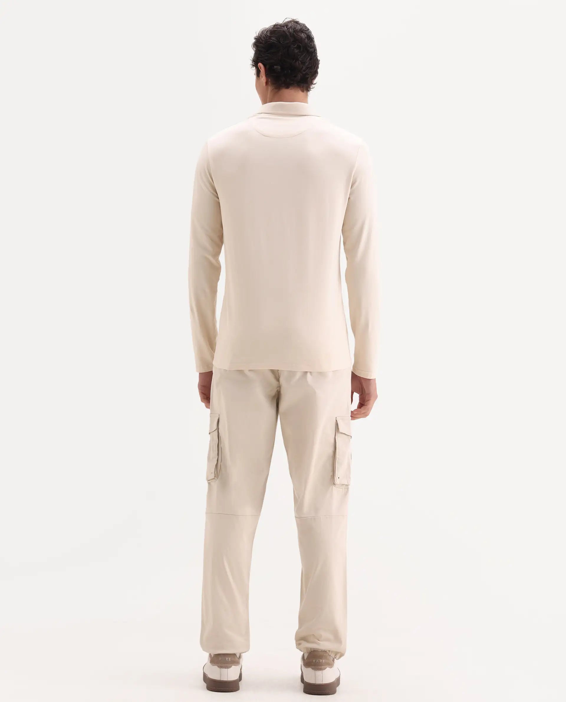 Rare Rabbit Men's Maks Off White Cotton Plain Regular Fit Trouser