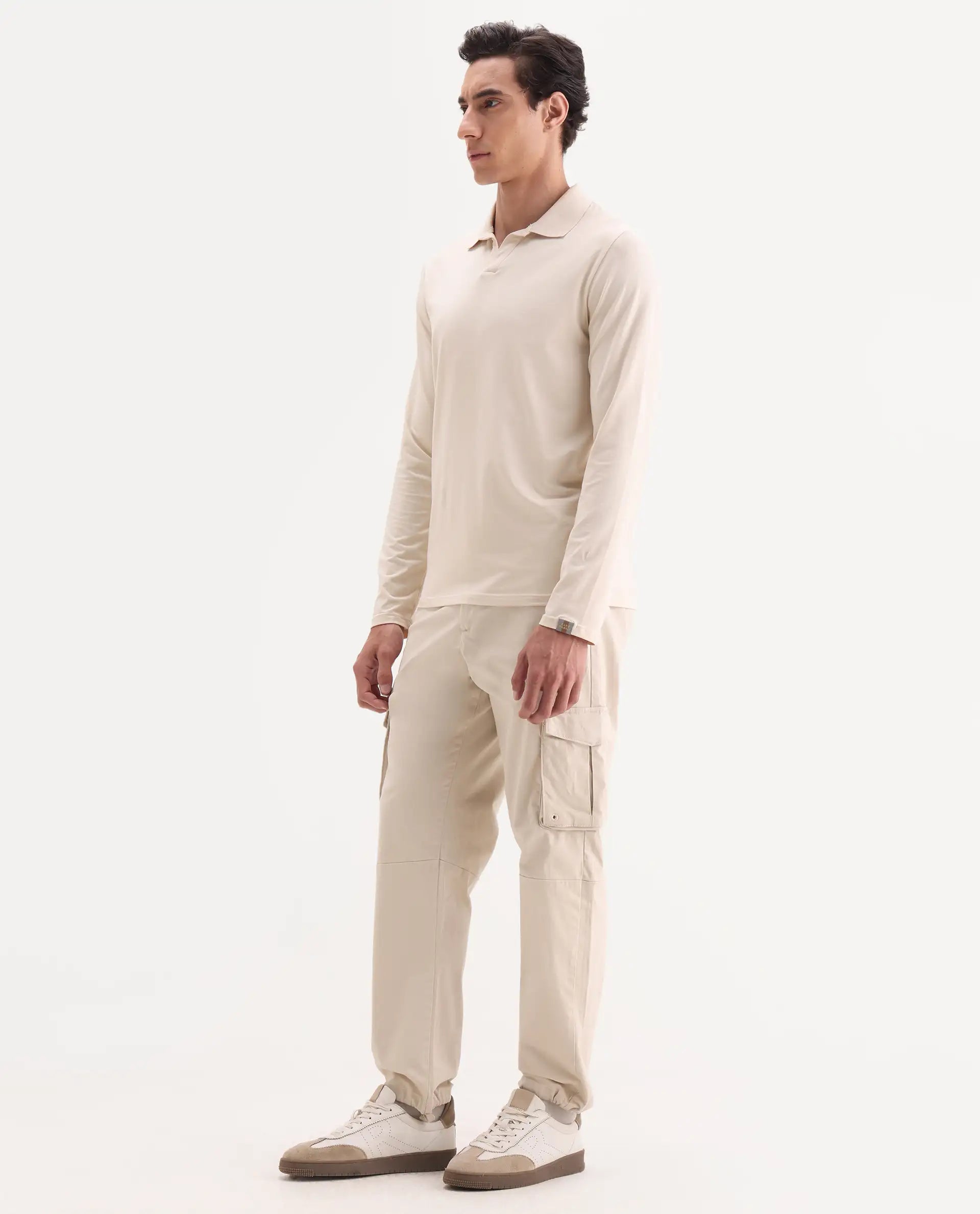 Rare Rabbit Men's Maks Off White Cotton Plain Regular Fit Trouser