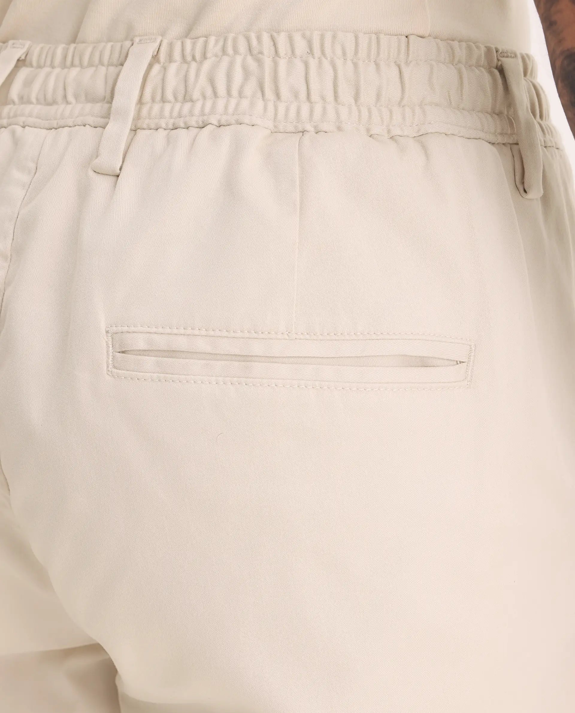 Rare Rabbit Men's Maks Off White Cotton Plain Regular Fit Trouser