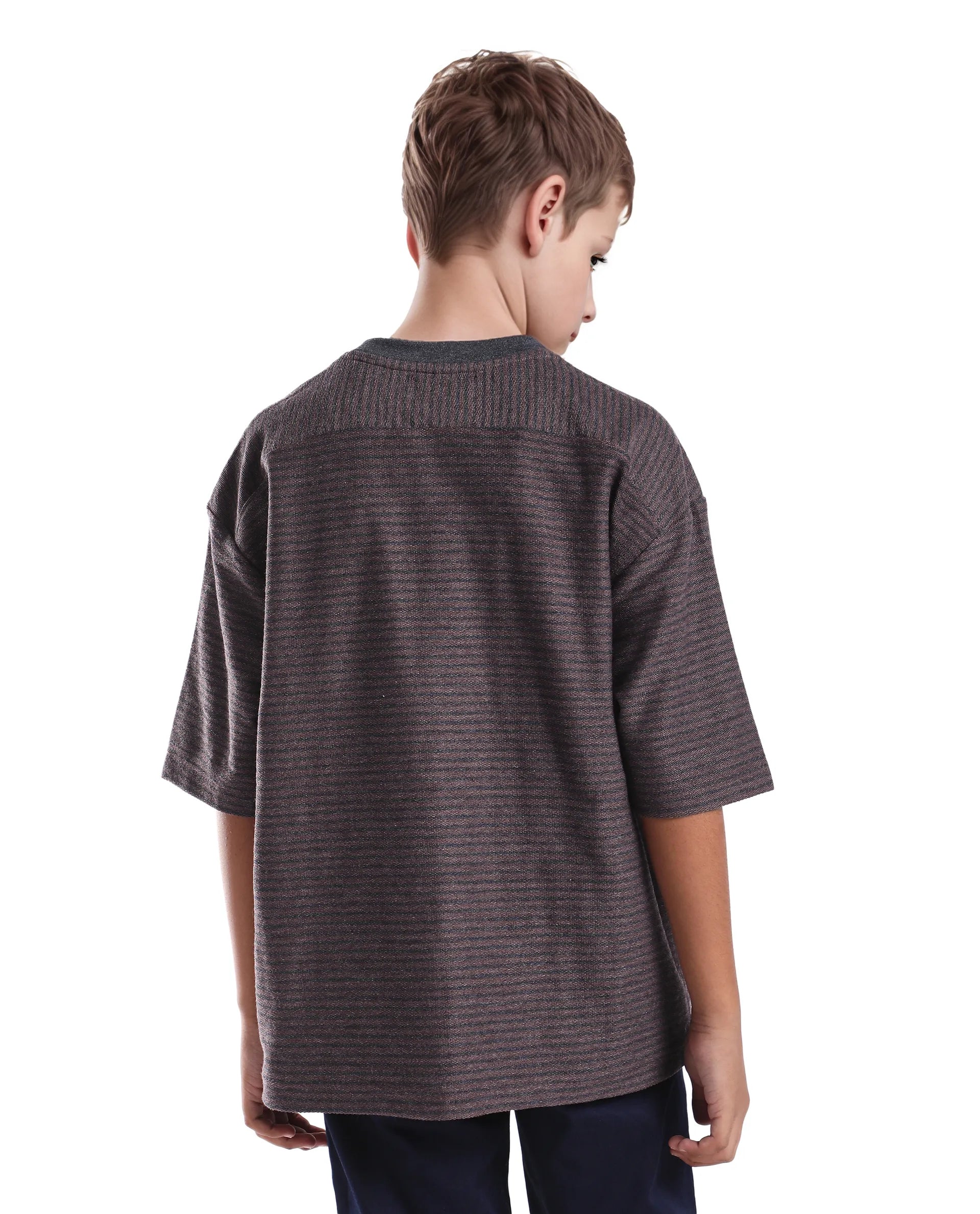 Rare Ones Kids Malco Dark Maroon Polyester Blend Pull On Striped Oversized T-Shirt