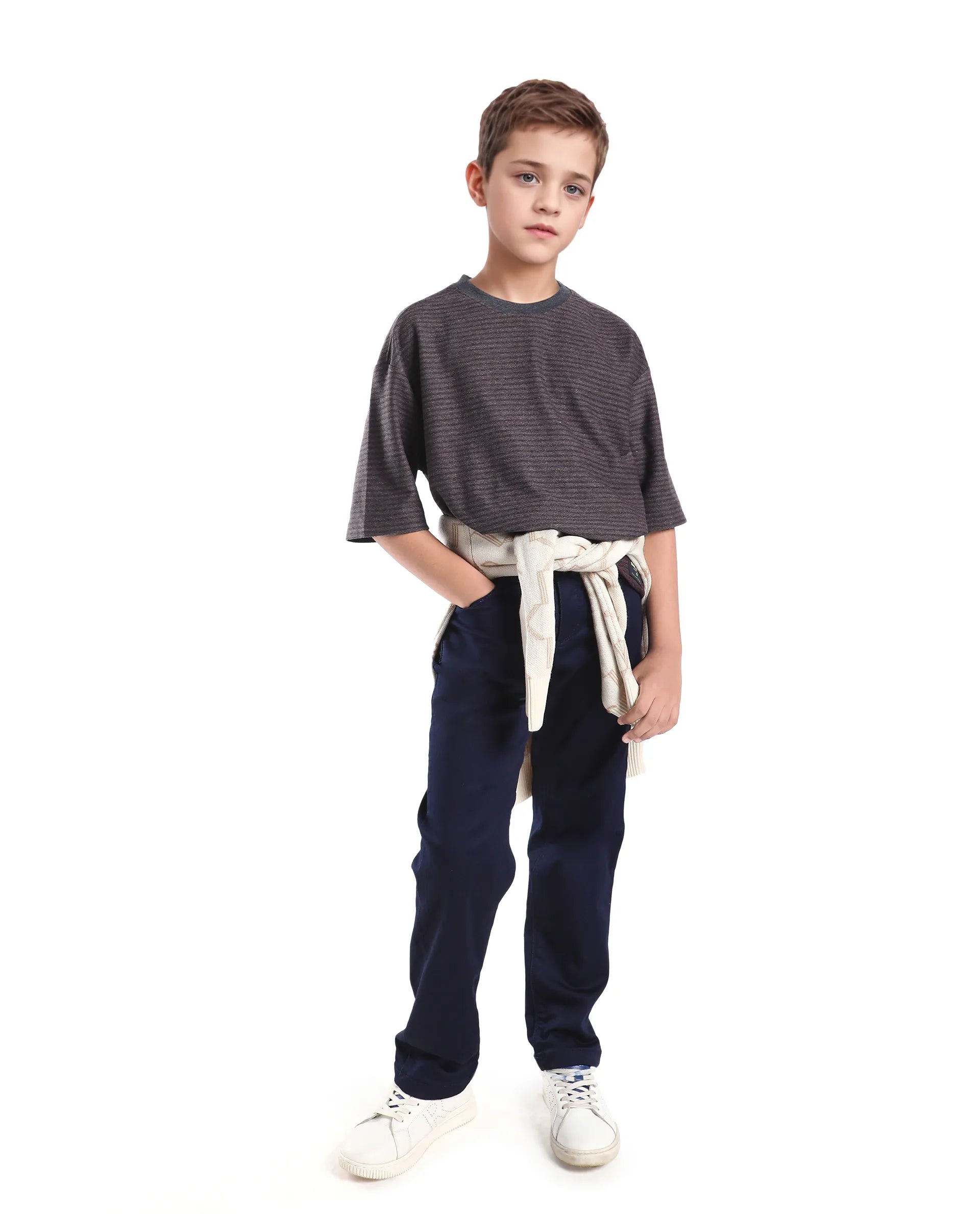 Rare Ones Kids Malco Dark Maroon Polyester Blend Pull On Striped Oversized T-Shirt