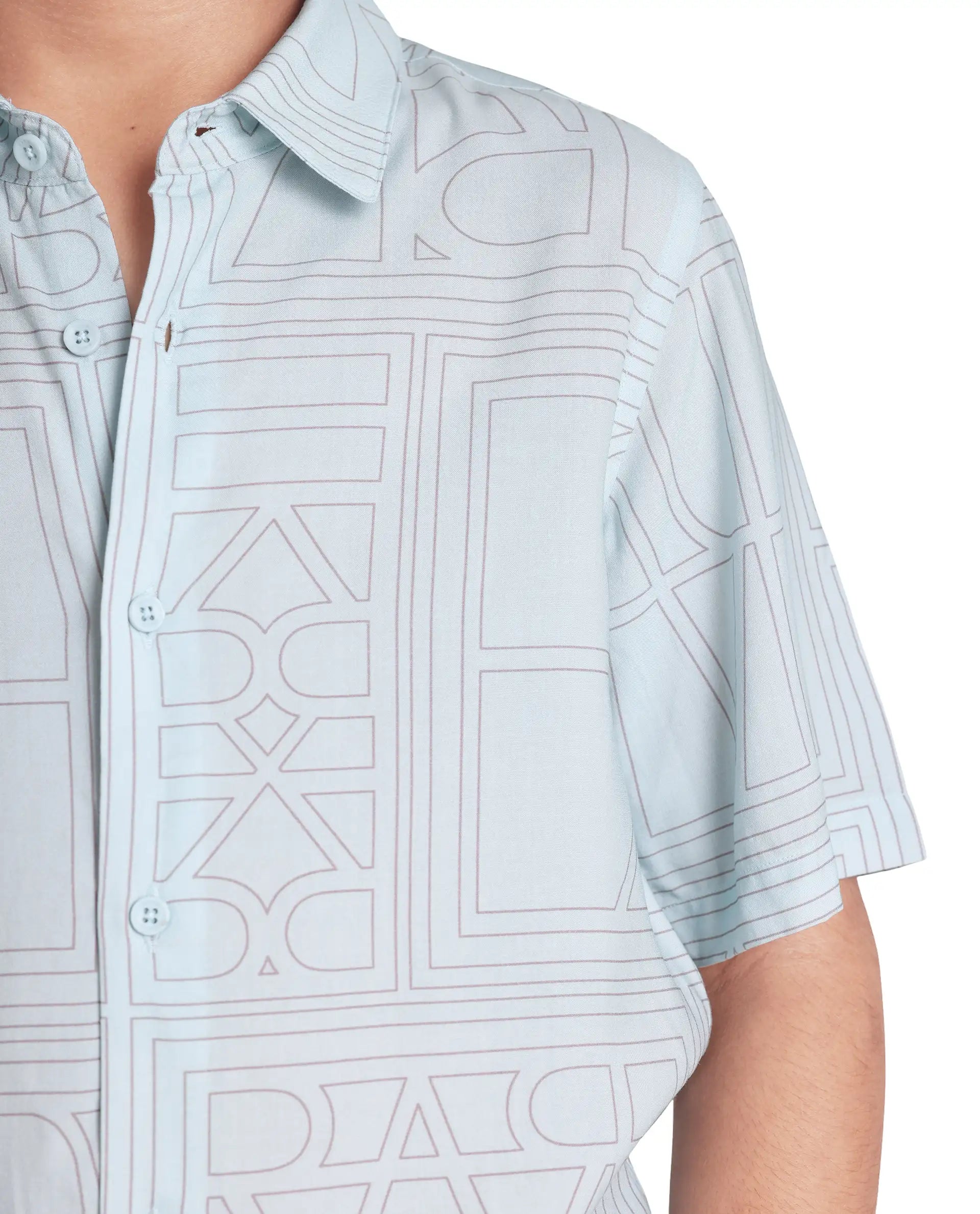 Rare Ones Kids Maley Blue Viscose Printed Button Closure Regular Fit Shirt