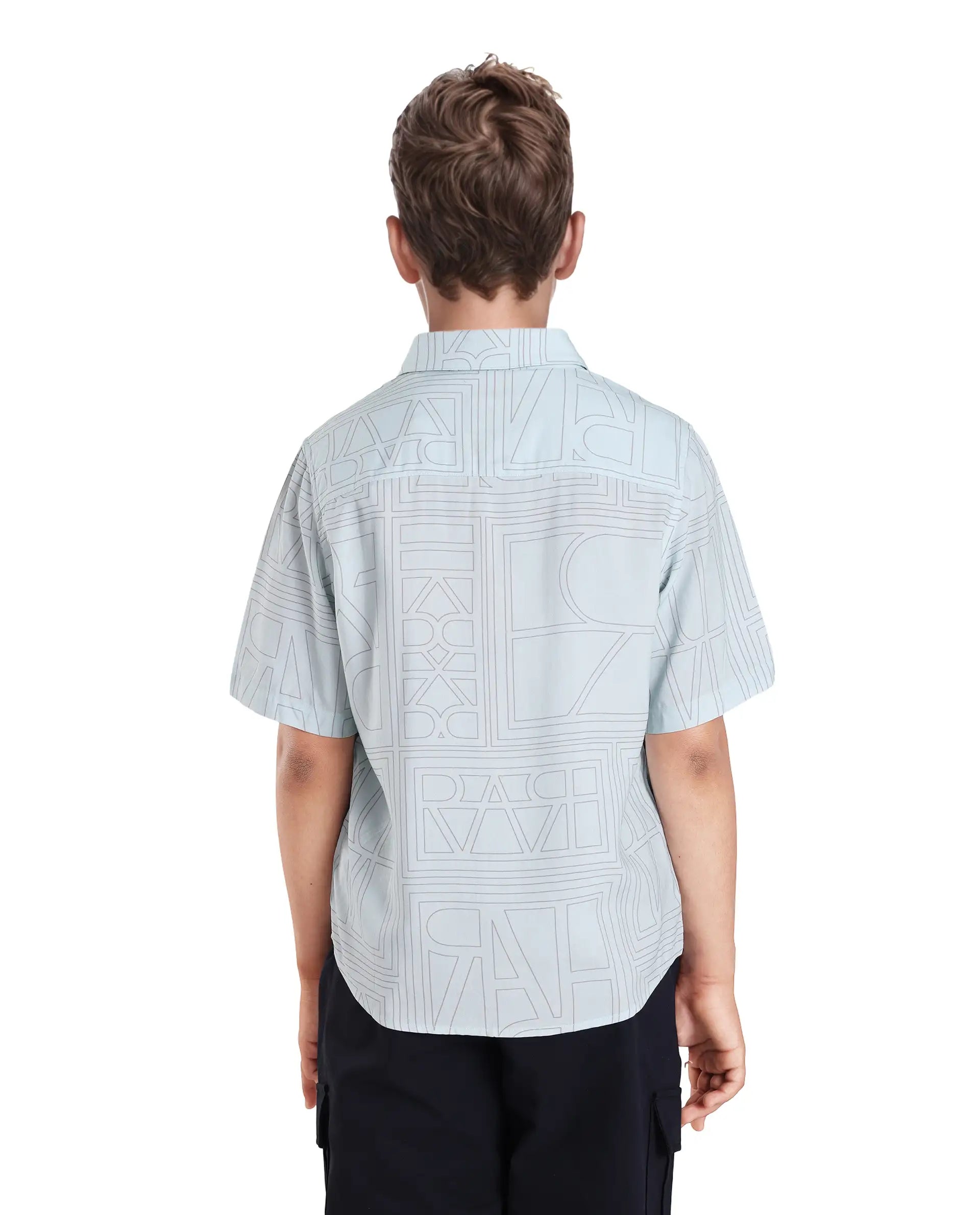 Rare Ones Kids Maley Blue Viscose Printed Button Closure Regular Fit Shirt