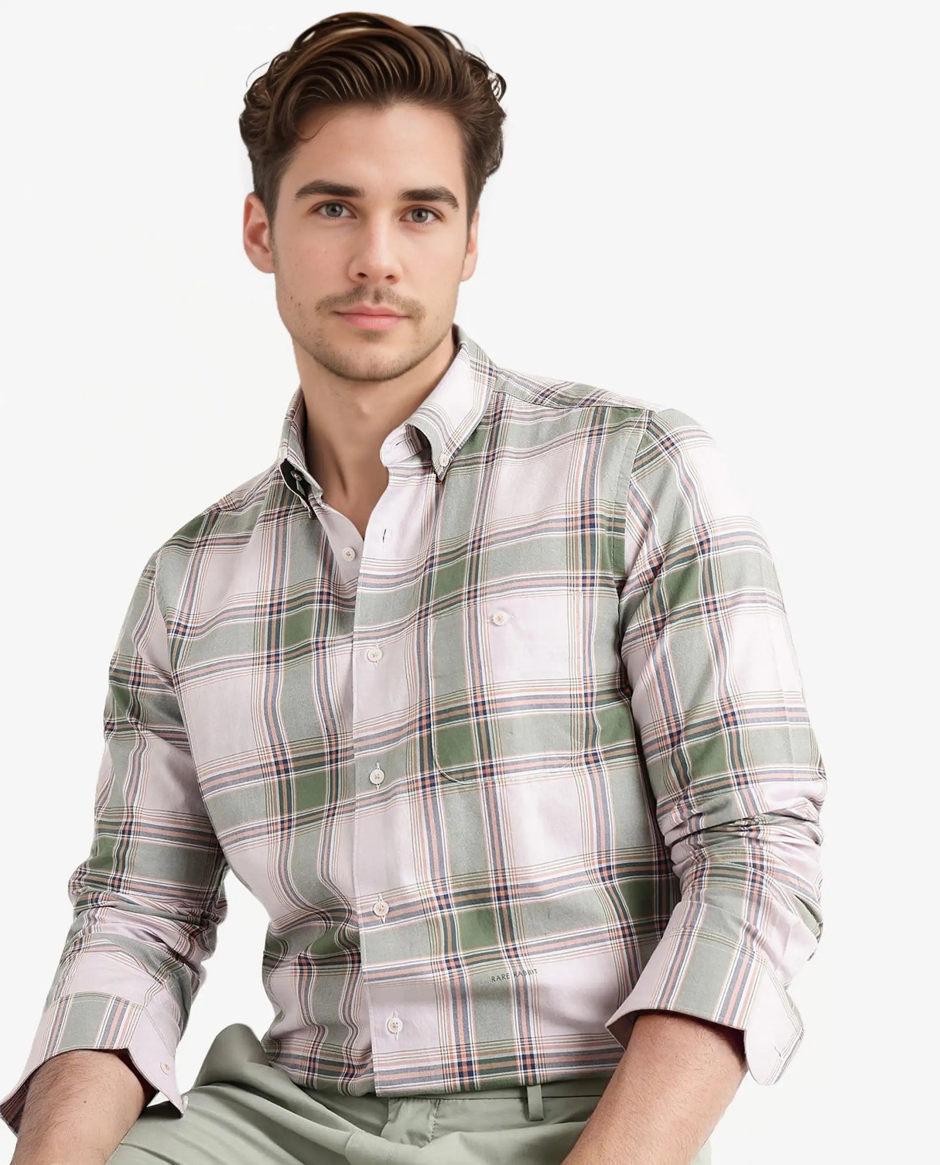 Rare Rabbit Men's Malpy Pink Cotton Checked Print Regular Fit Full Sleeve Collared Shirt