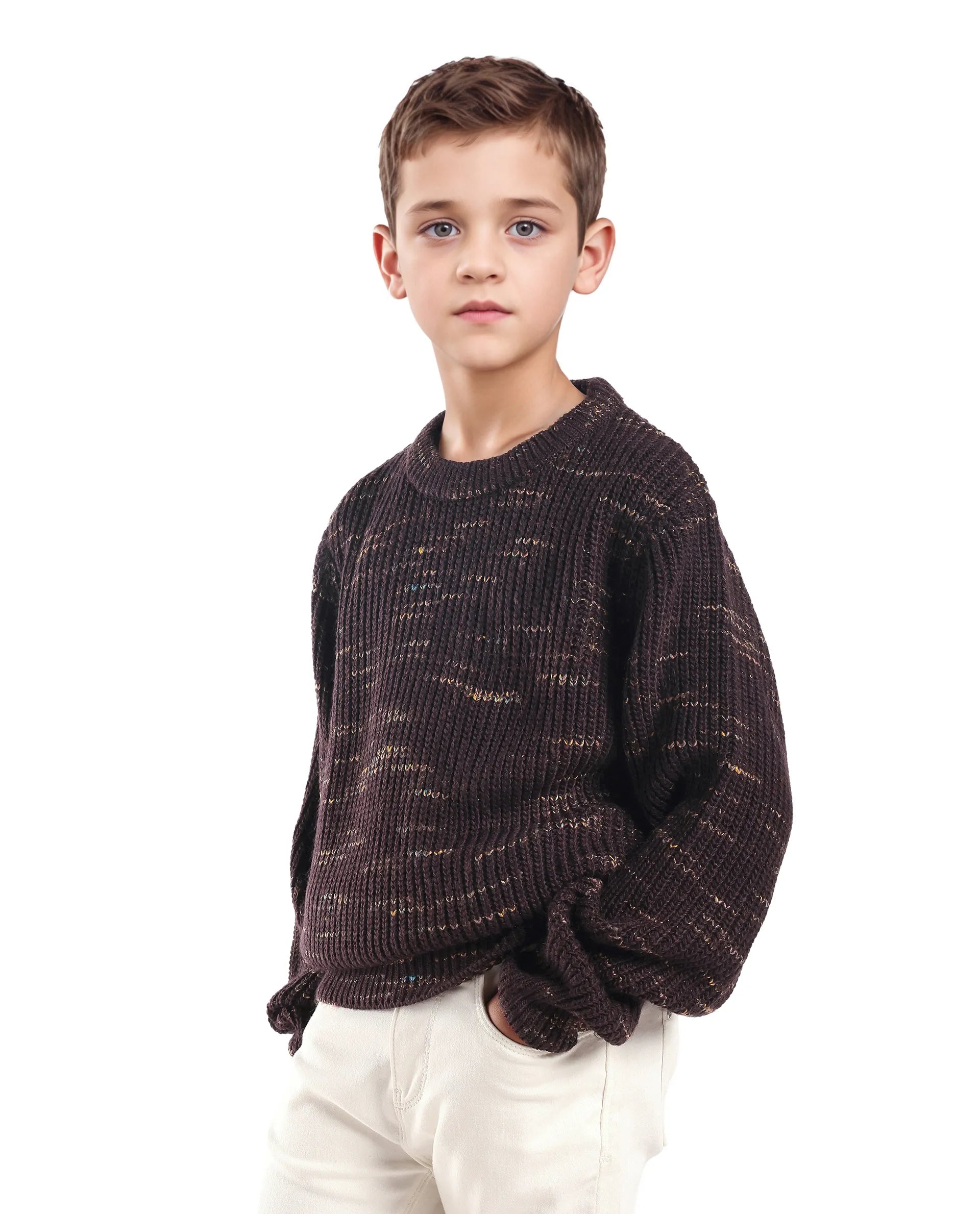 Rare Ones Kids Malto Brown Acrylic Solid Slip-On Closure Relaxed Fit Sweater