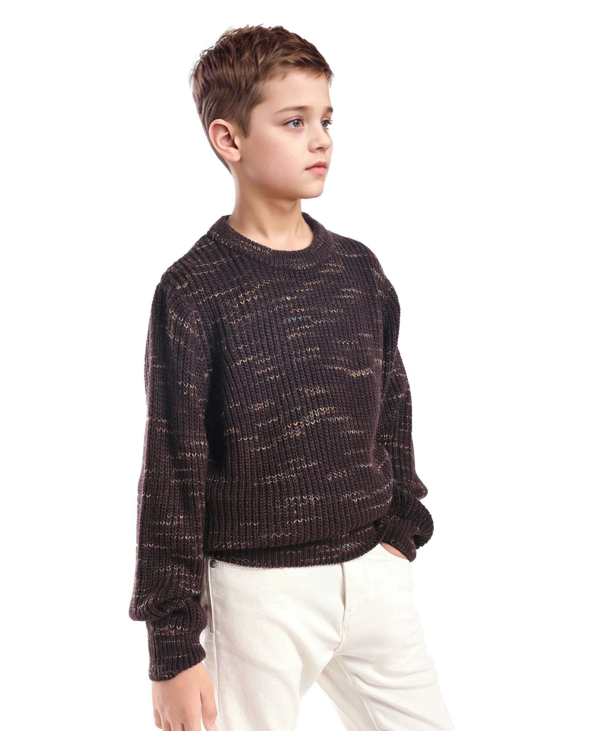 Rare Ones Kids Malto Brown Acrylic Solid Slip-On Closure Relaxed Fit Sweater