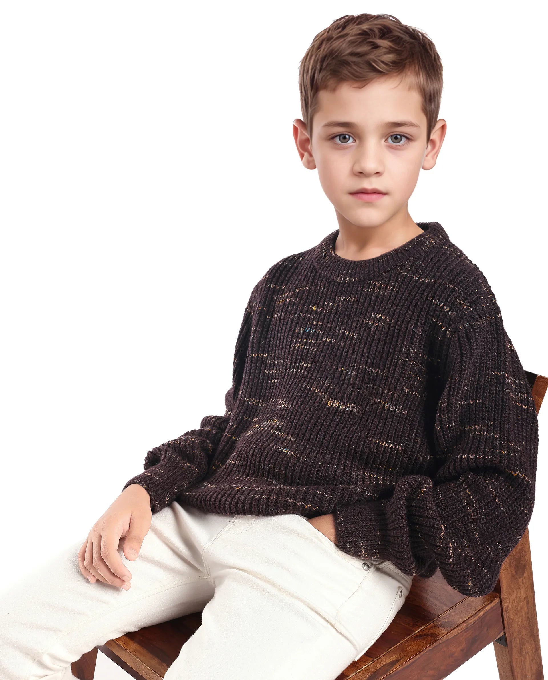 Rare Ones Kids Malto Brown Acrylic Solid Slip-On Closure Relaxed Fit Sweater