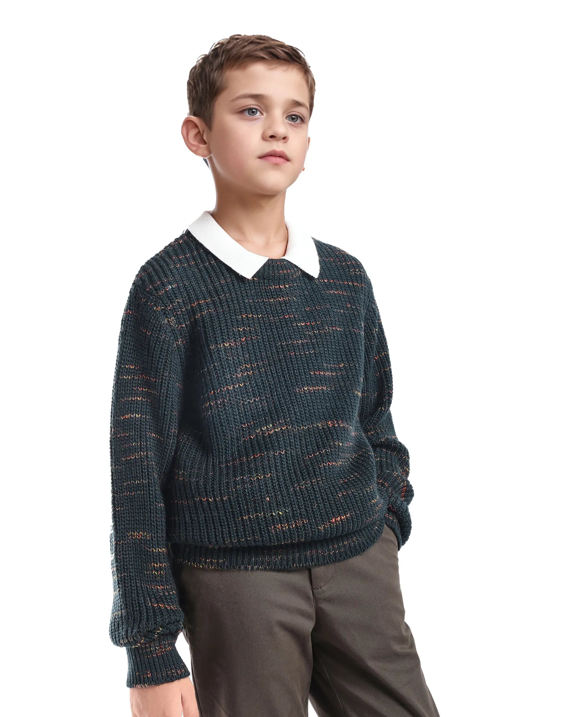 Rare Ones Kids Malto Dark Blue Acrylic Textured Pull-On Closure Regular Fit Sweater