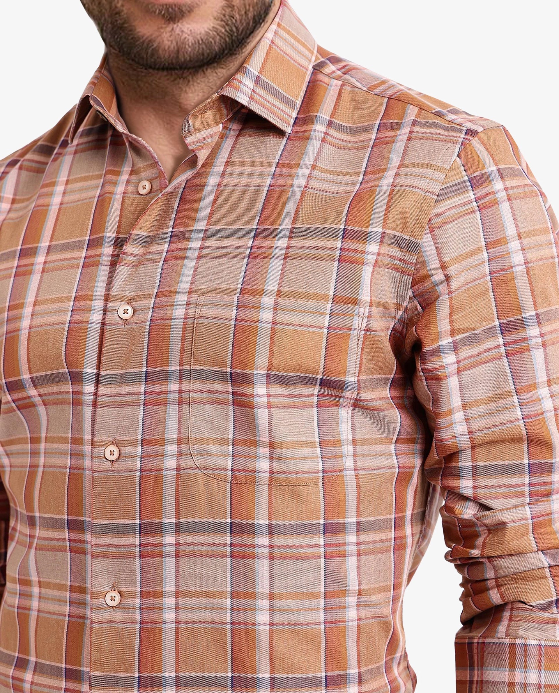 Rare Rabbit Men Mamidi Orange Full Sleeve Regular Button Closure Regular Fit Checks Shirt