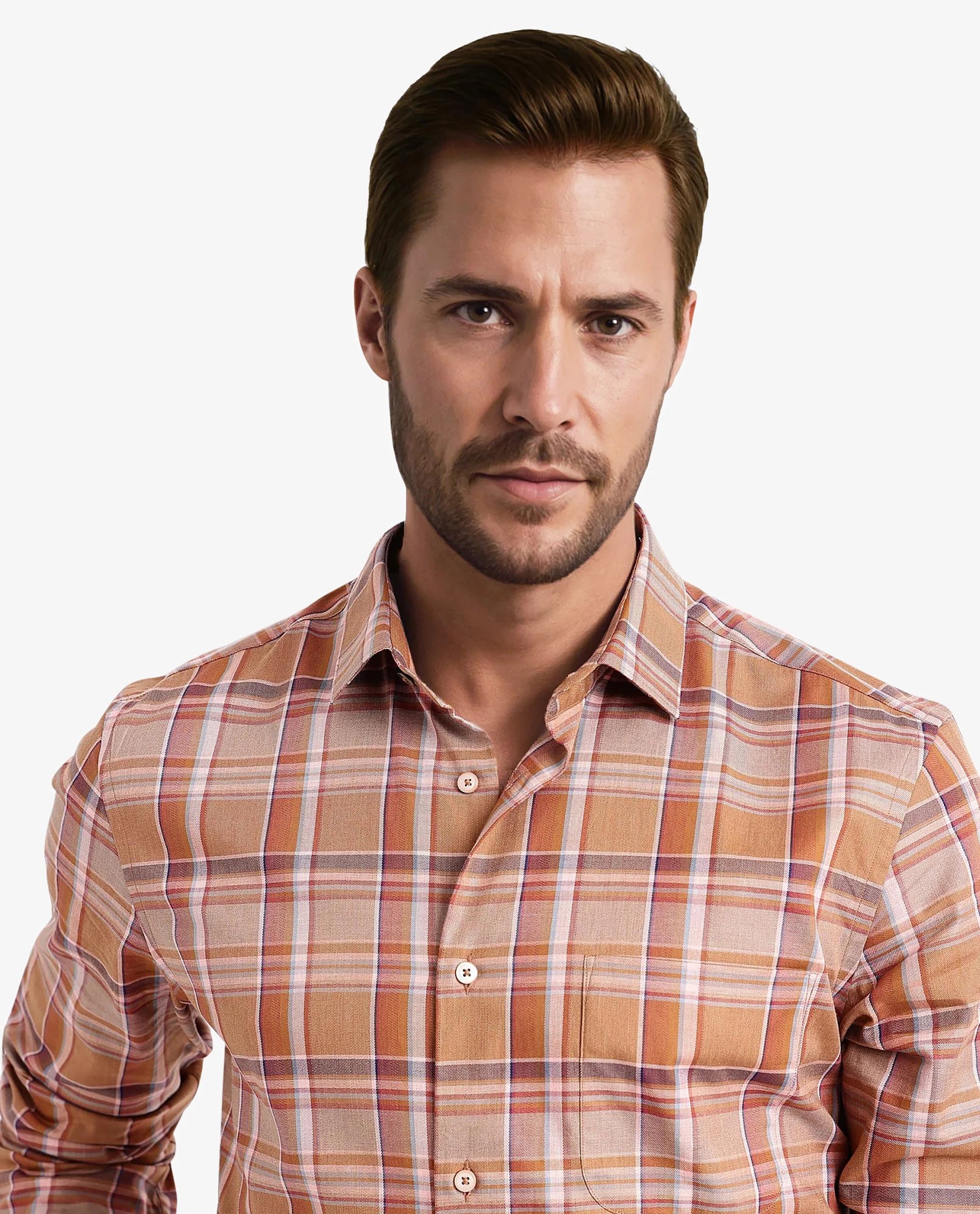 Rare Rabbit Men Mamidi Orange Full Sleeve Regular Button Closure Regular Fit Checks Shirt