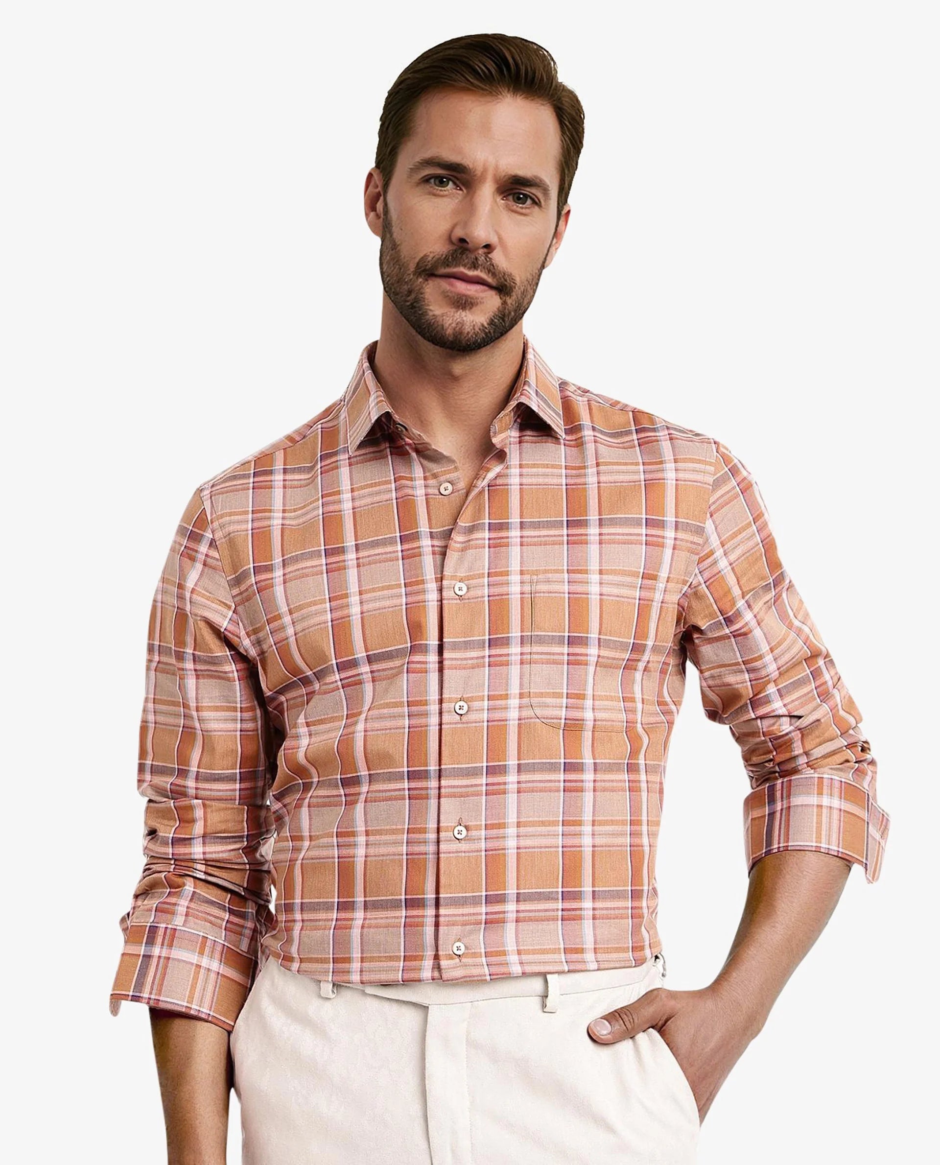 Rare Rabbit Men Mamidi Orange Full Sleeve Regular Button Closure Regular Fit Checks Shirt