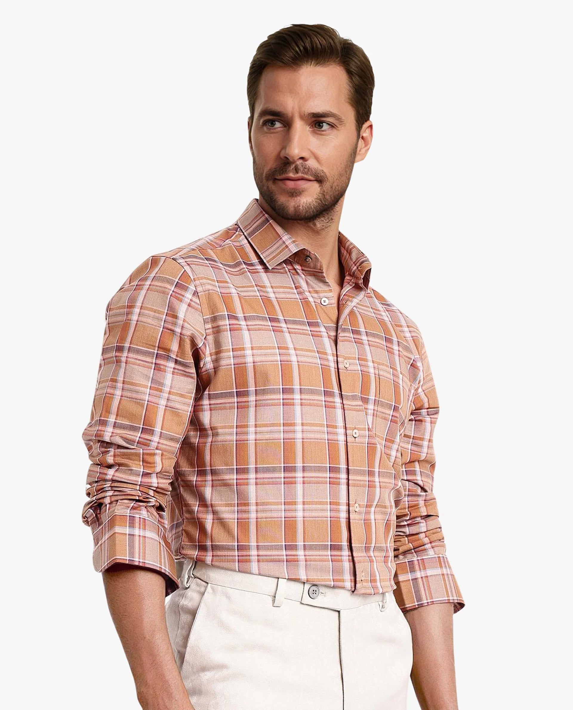 Rare Rabbit Men Mamidi Orange Full Sleeve Regular Button Closure Regular Fit Checks Shirt