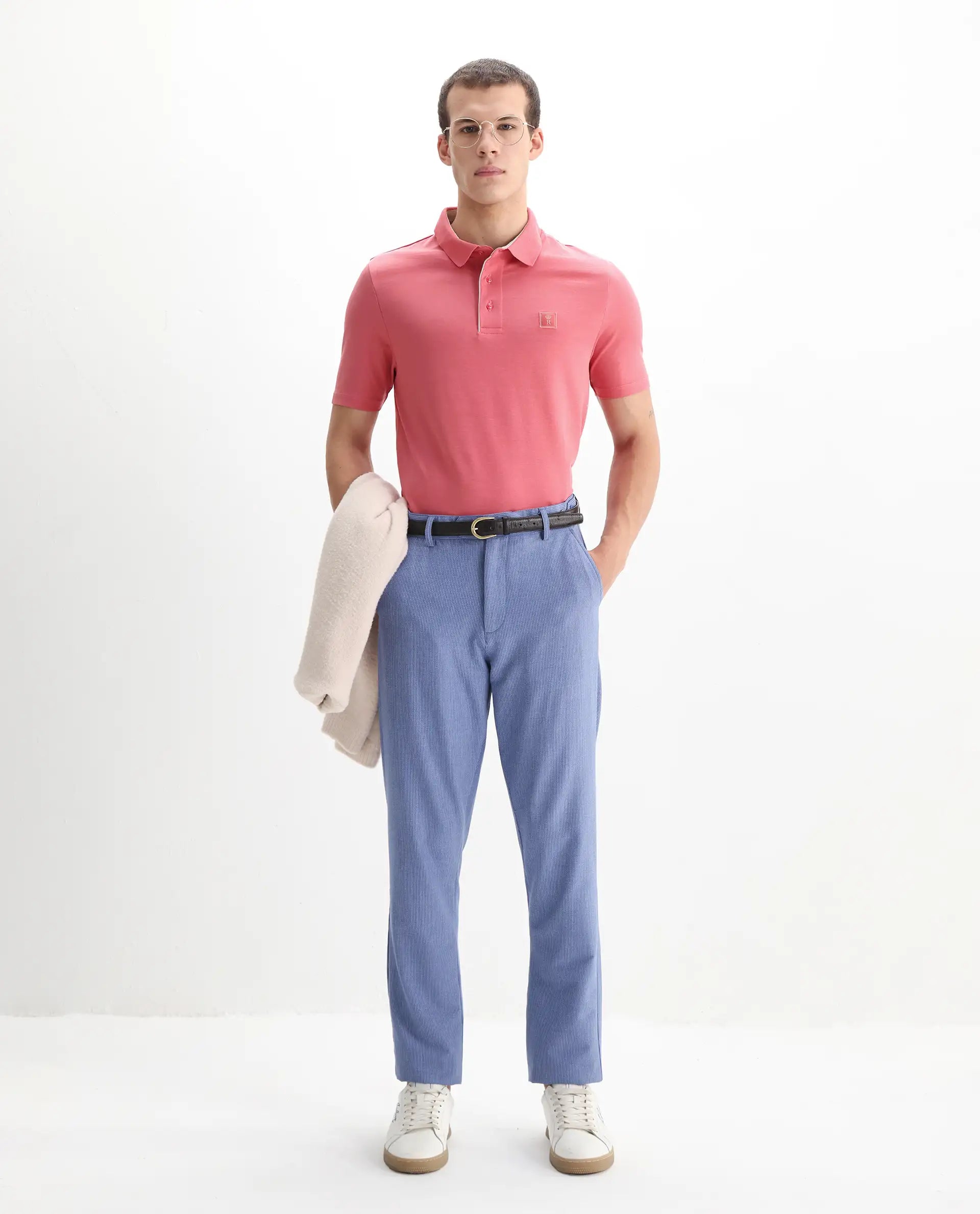 Rare Rabbit Men's Maq Pink Cotton Plain Regular Fit Half Sleeve Polo