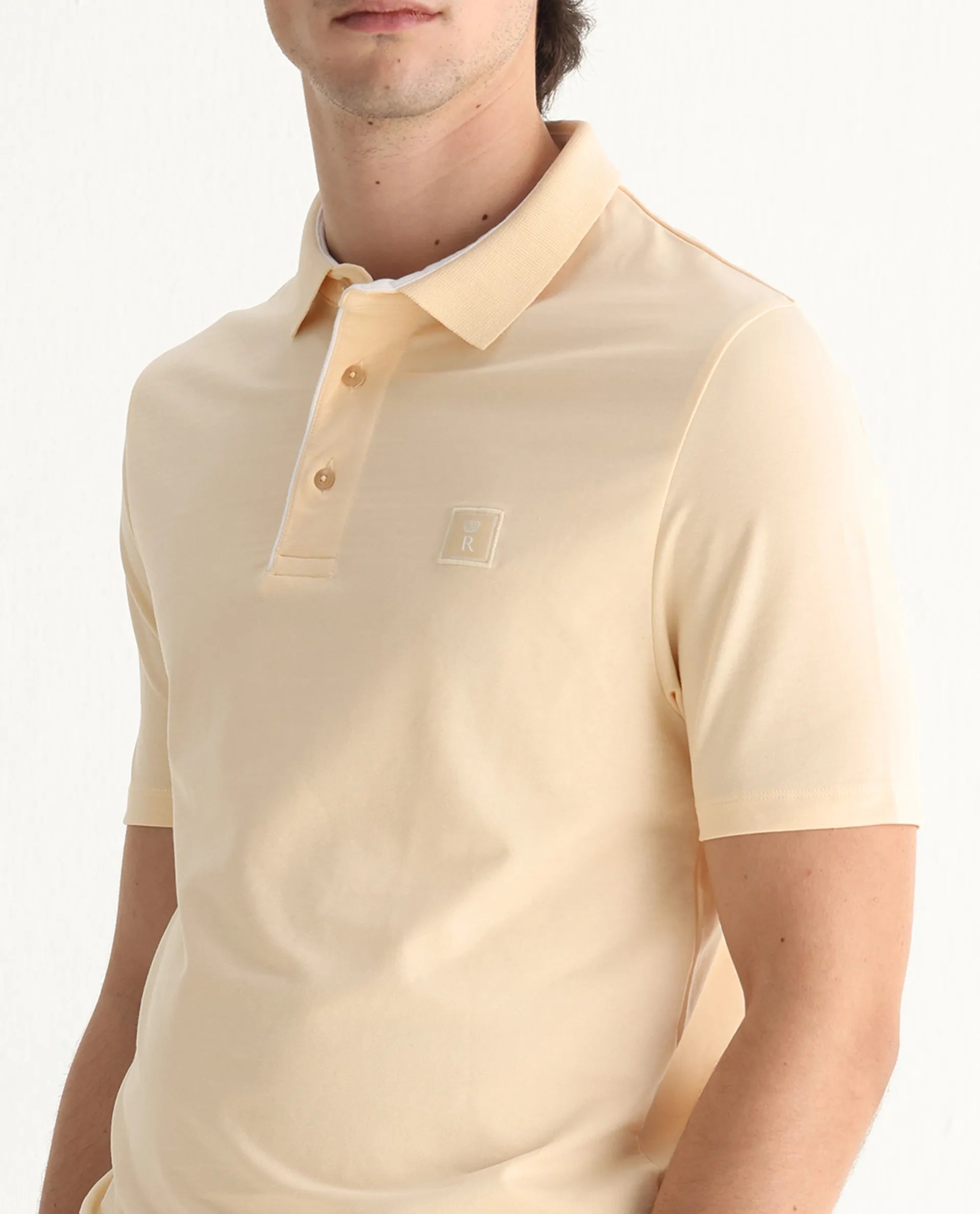 Rare Rabbit Men's Maq Pastel Yellow Cotton Plain Regular Fit Half Sleeve Polo