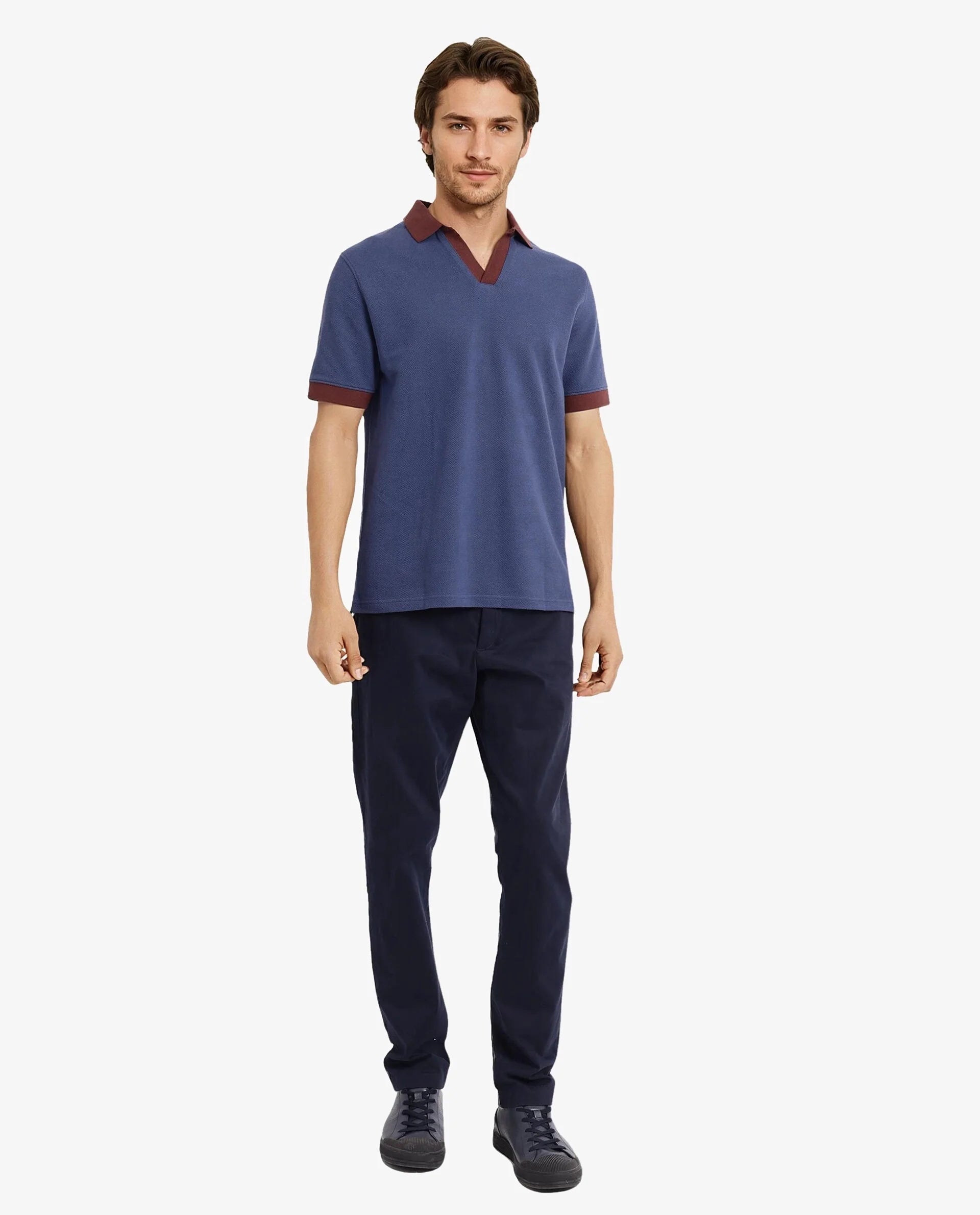 Rare Rabbit Men's Marcelo-1 Blue Cotton Blend Fabric Short Sleeve Collared Neck Plain Polo