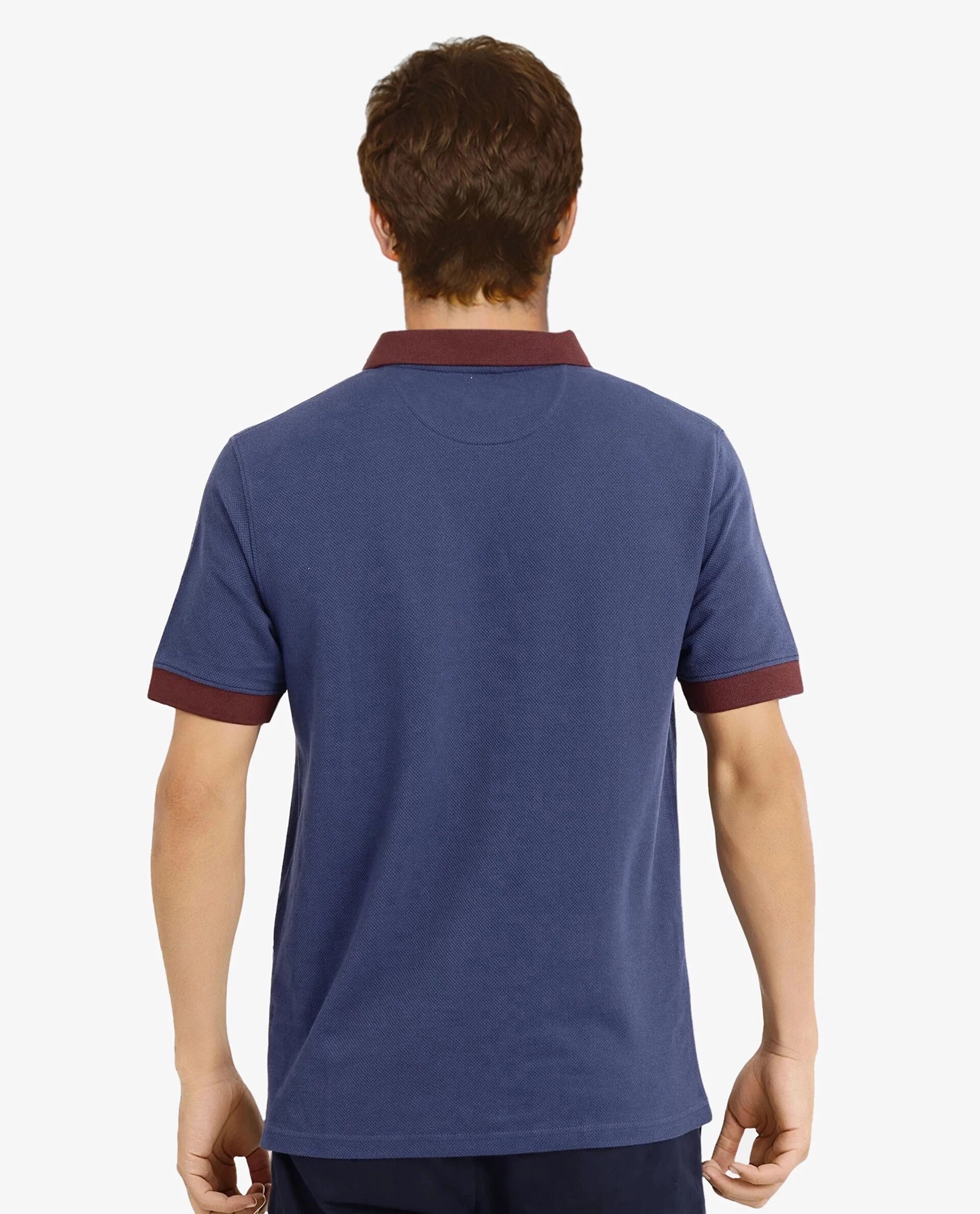 Rare Rabbit Men's Marcelo-1 Blue Cotton Blend Fabric Short Sleeve Collared Neck Plain Polo