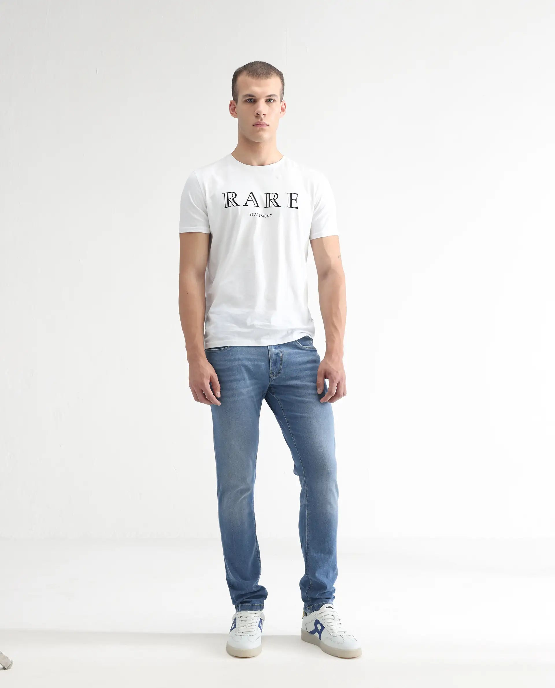 Rare Rabbit Men's Marset Light Blue Cotton Plain Hawk Slim Fit Jeans
