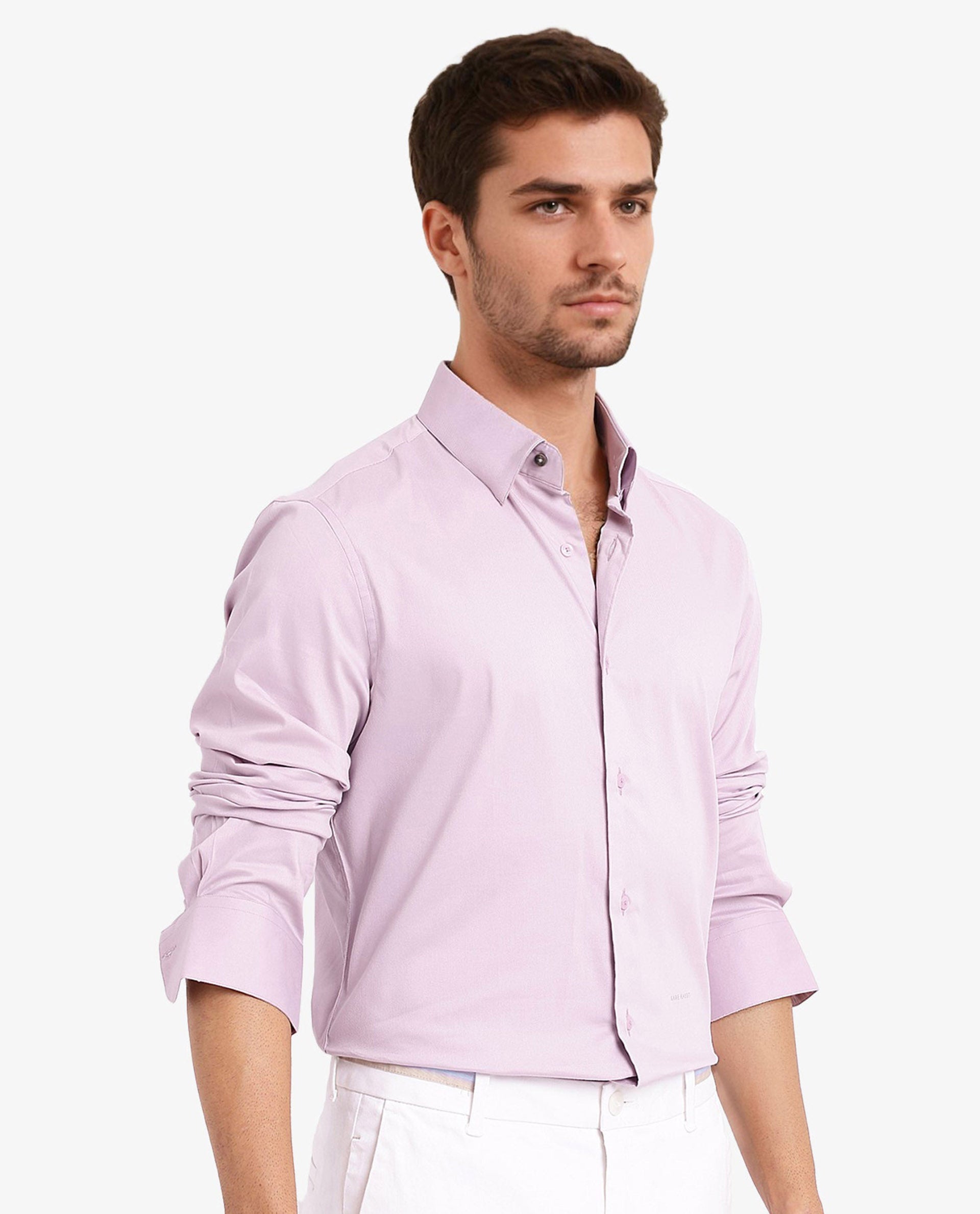 Rare Rabbit Men Mawz Light Pink Cotton Polyester Fabric Full Sleeve Regular Fit Plain Twill Shirt