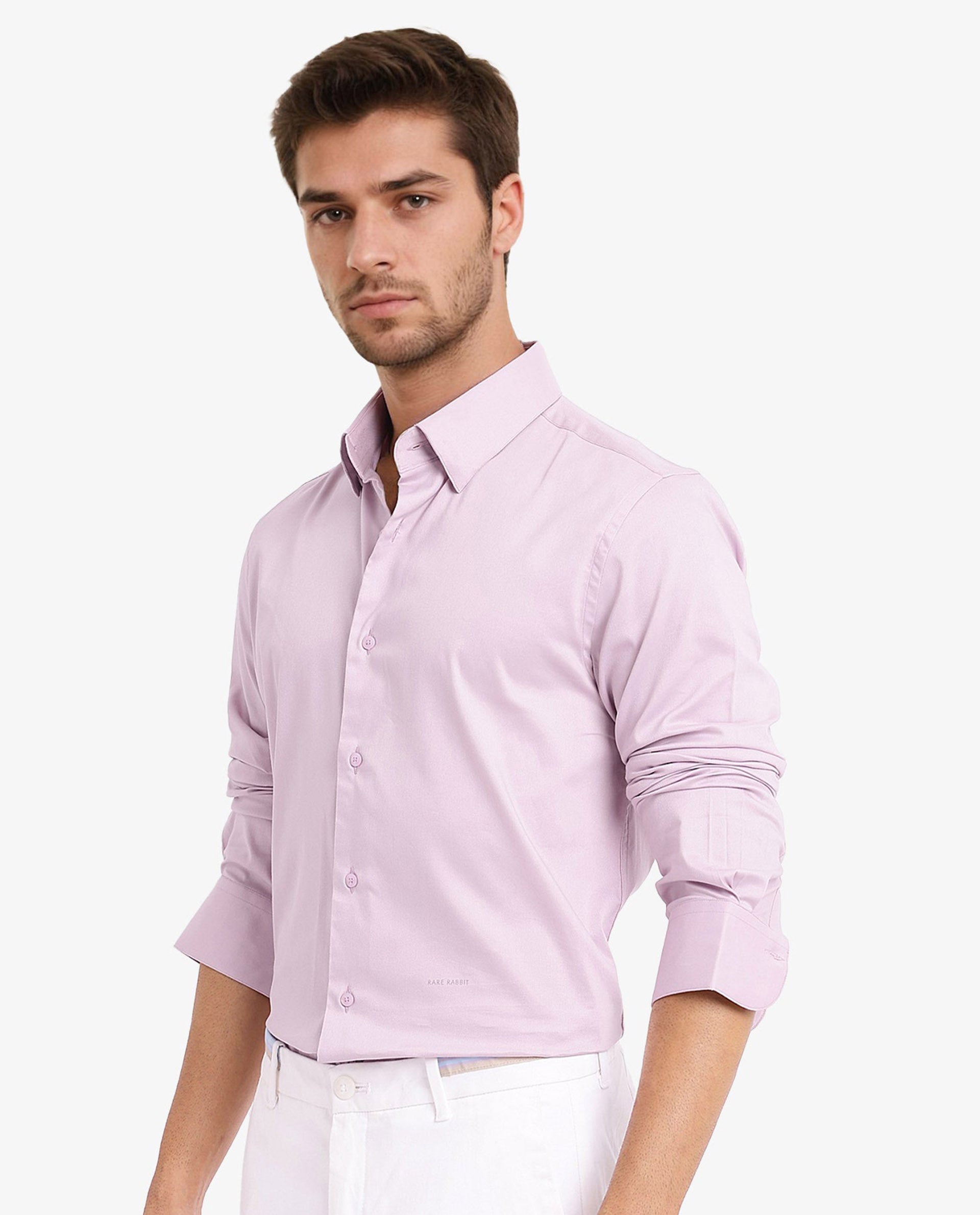 Rare Rabbit Men Mawz Light Pink Cotton Polyester Fabric Full Sleeve Regular Fit Plain Twill Shirt