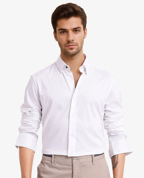 Rare Rabbit Men's Mawz White Cotton Blend Plain Regular Fit Full Sleev