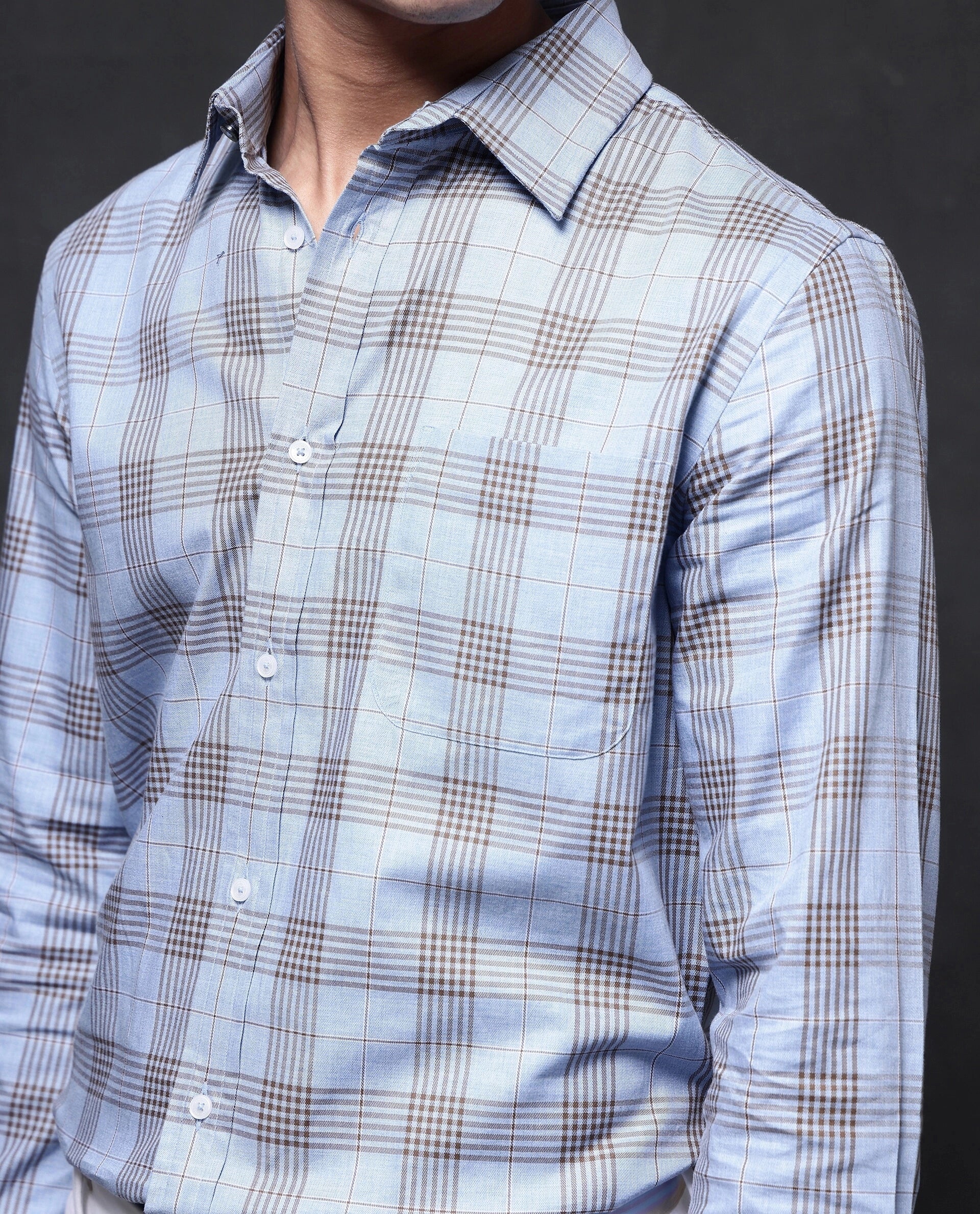 Rare Rabbit Men Mead Blue Full Sleeve Collared Neck Button Closure Regular Fit Checks Shirt