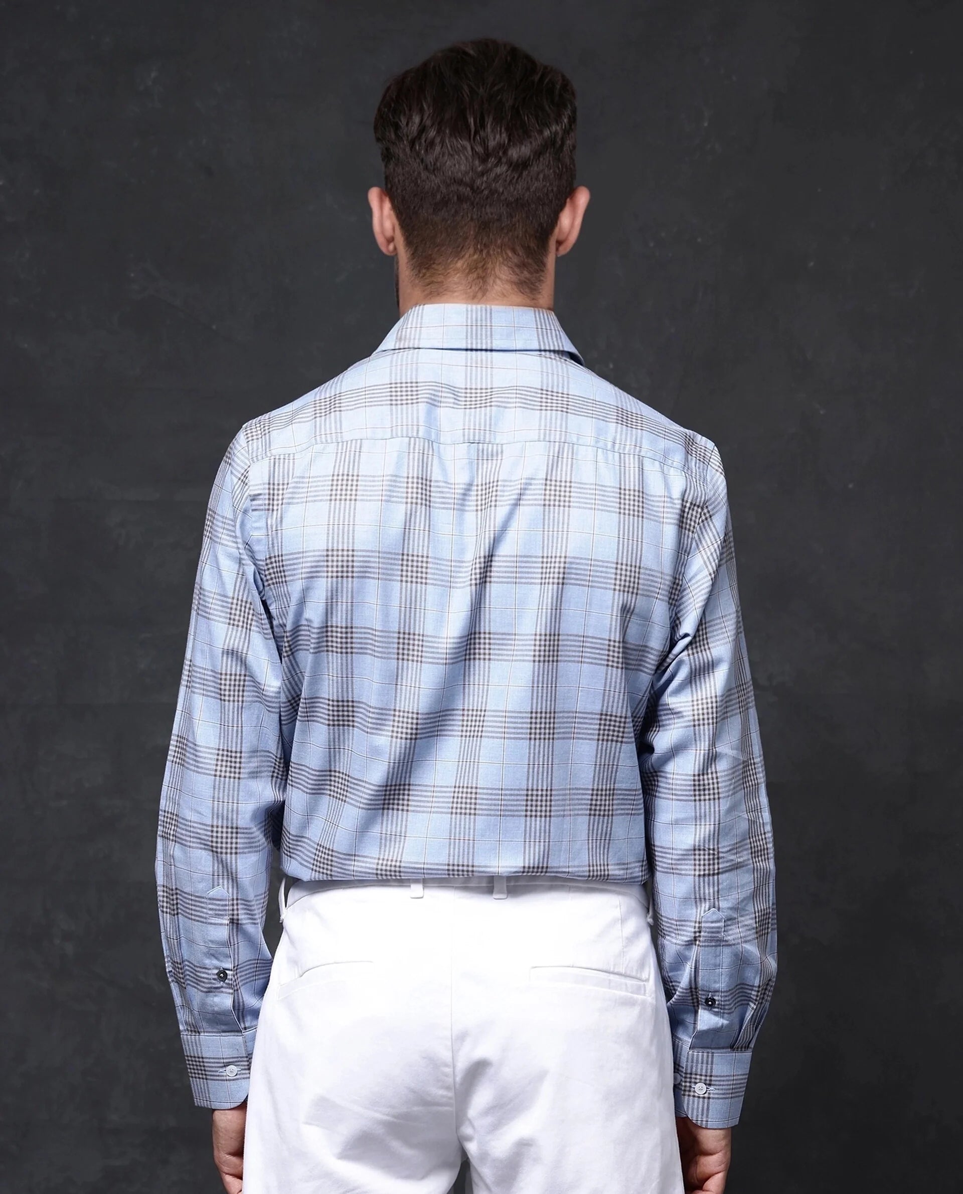 Rare Rabbit Men Mead Blue Full Sleeve Collared Neck Button Closure Regular Fit Checks Shirt