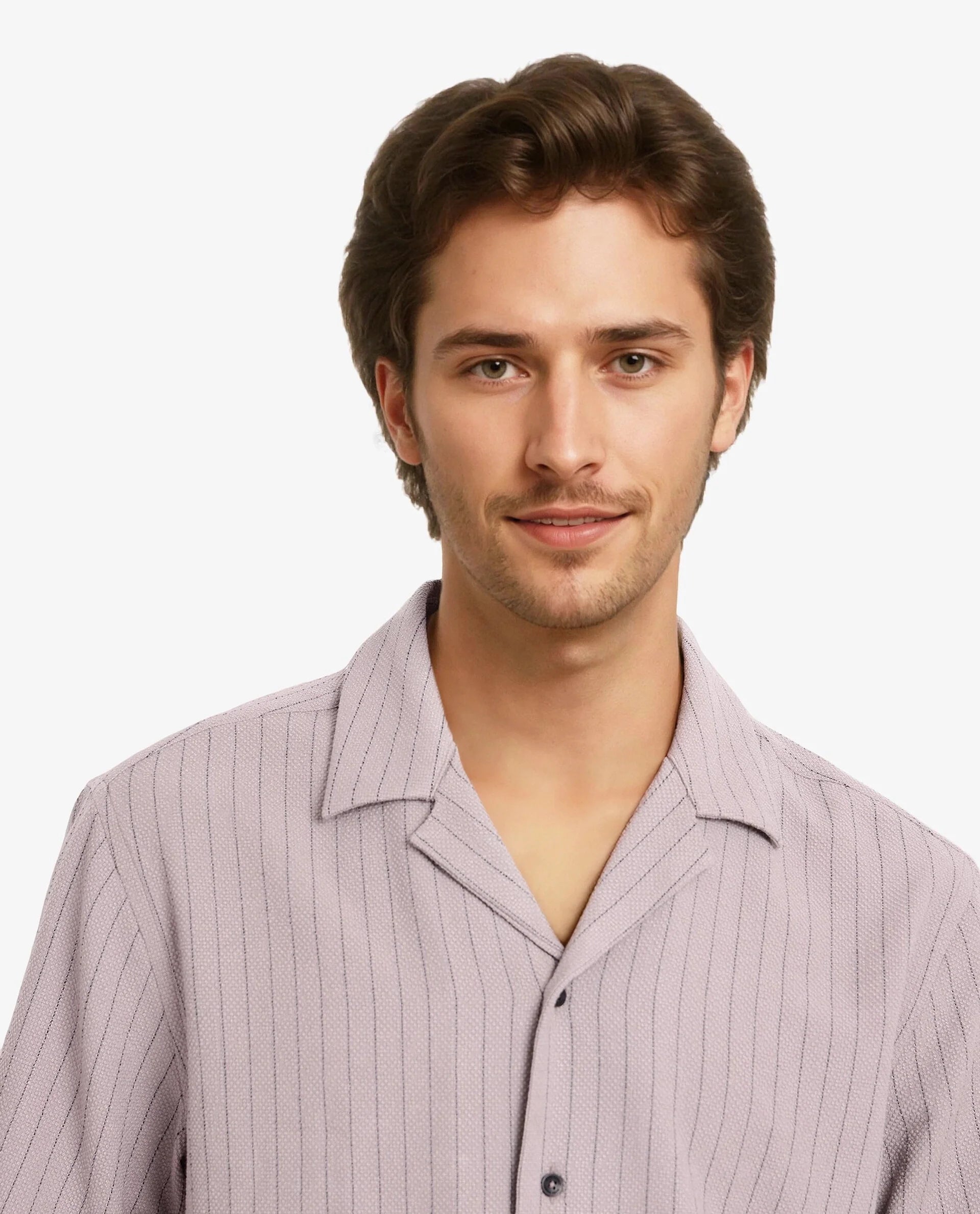 Rare Rabbit Men's Melon Dusky Purple Poly Blend Fabric Half Sleeve Cuban Collared Boxy Fit Striped Shirt