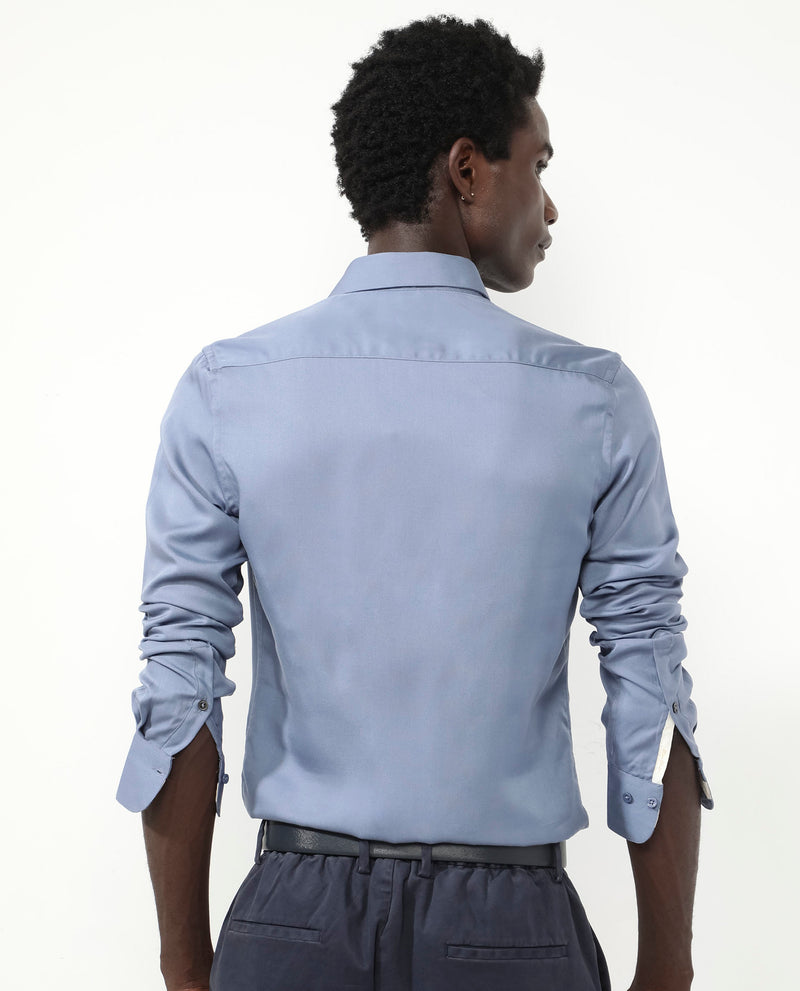 Rare Rabbit Mens Memo LS Pastel Blue Tencel Fabric Full Sleeve Solid Twill Shirt