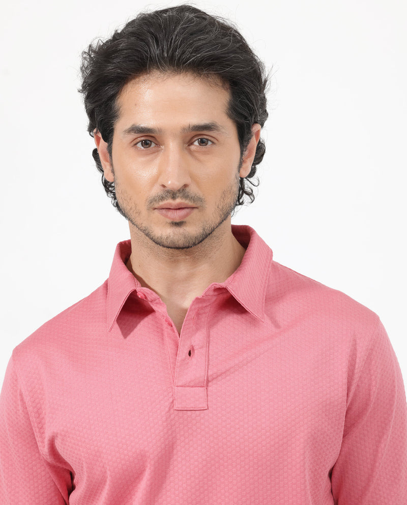 Rare Rabbit Mens Nielson Pastel Pink Cotton Fabric Short Sleeve Jacquard Polo T-Shirt