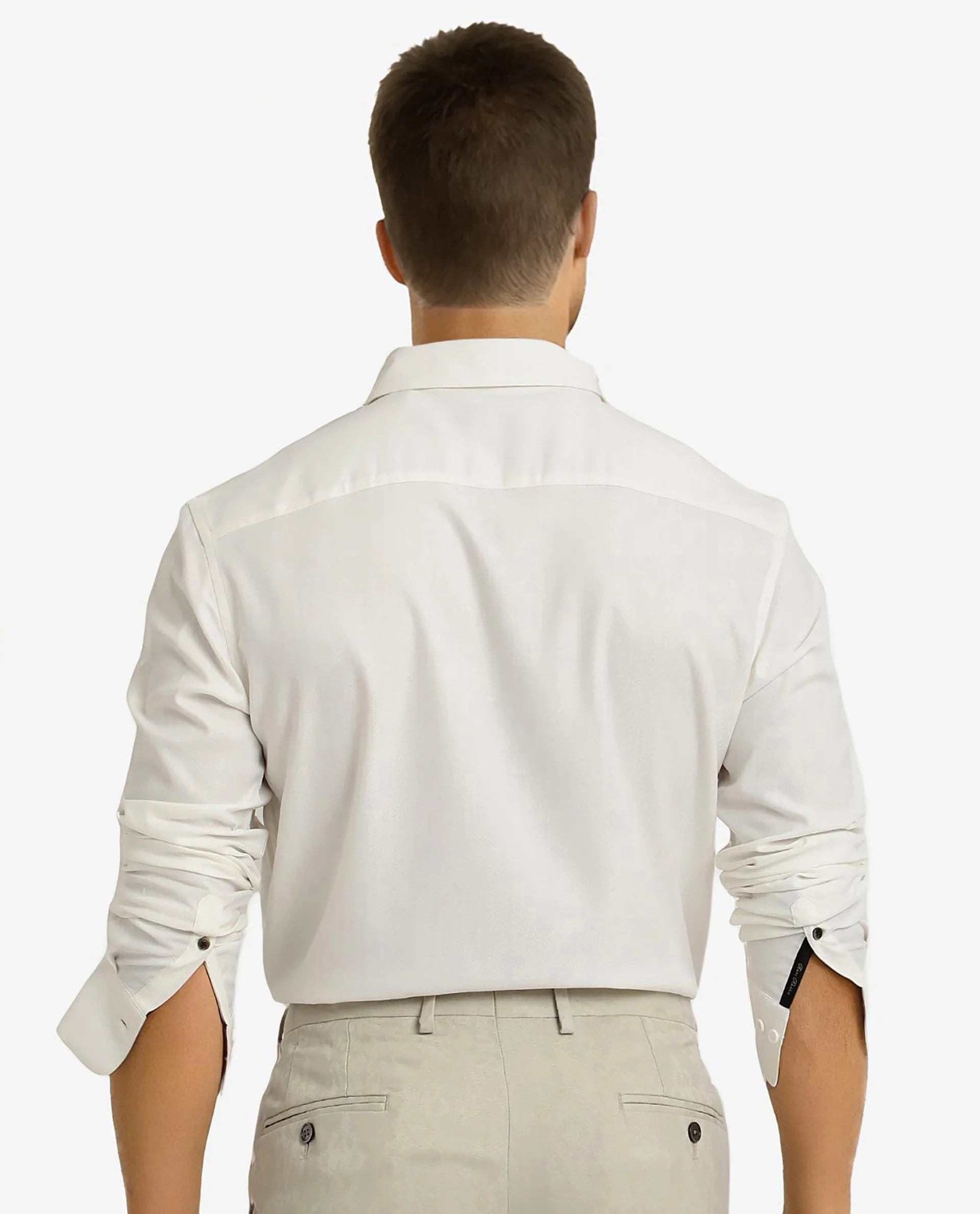 Rare Rabbit Men Mer White Viscose Polyester Lycra Fabric Full Sleeve Button Closure Regular Fit Herringbone Textured Shirt