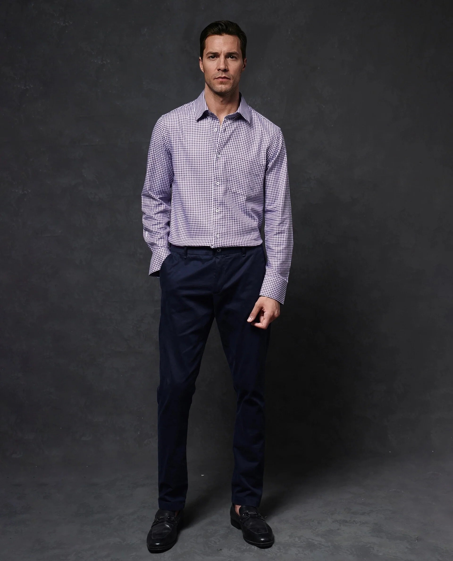 Rare Rabbit Men Mester Dark Purple Cotton Blend Fabric Full Sleeve Houndstooth Print Premium Business Regular Fit Shirt