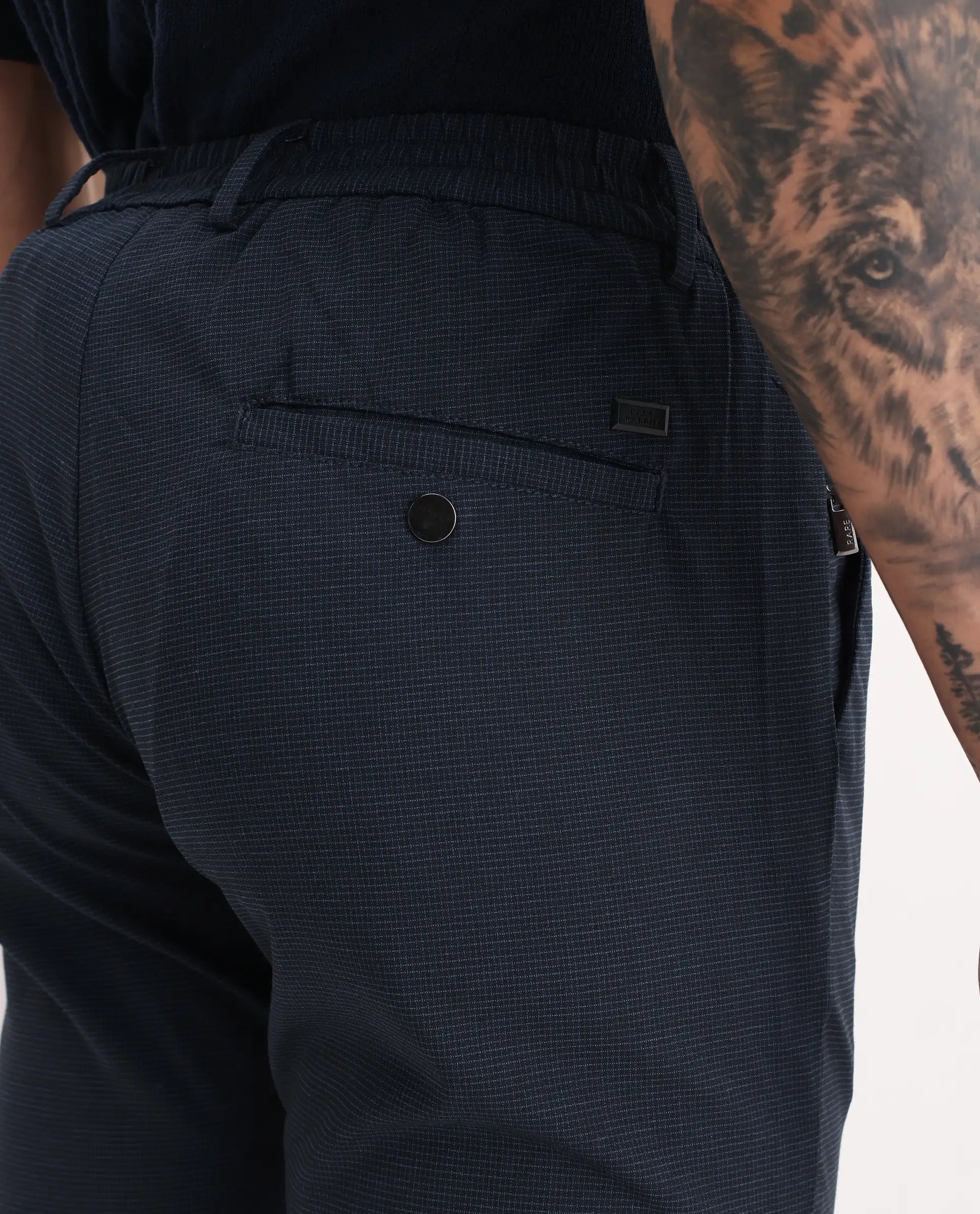 Rare Rabbit Men's Microl Navy Polyester Checked Print Regular Fit Trouser