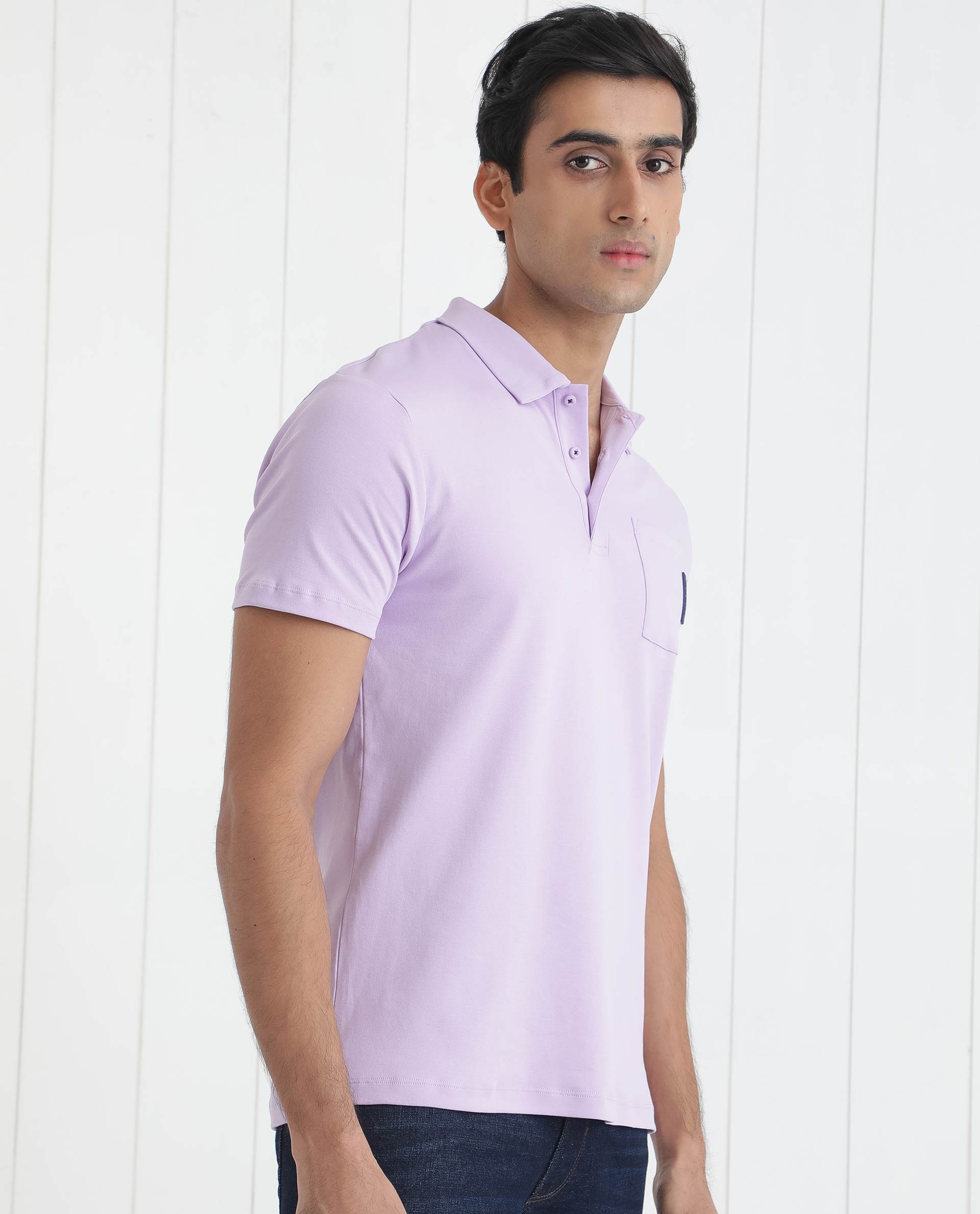 Rare Rabbit Men's Mirim Pastel Purple Cotton Fabric Collared Neck Half Sleeves Polo T-Shirt