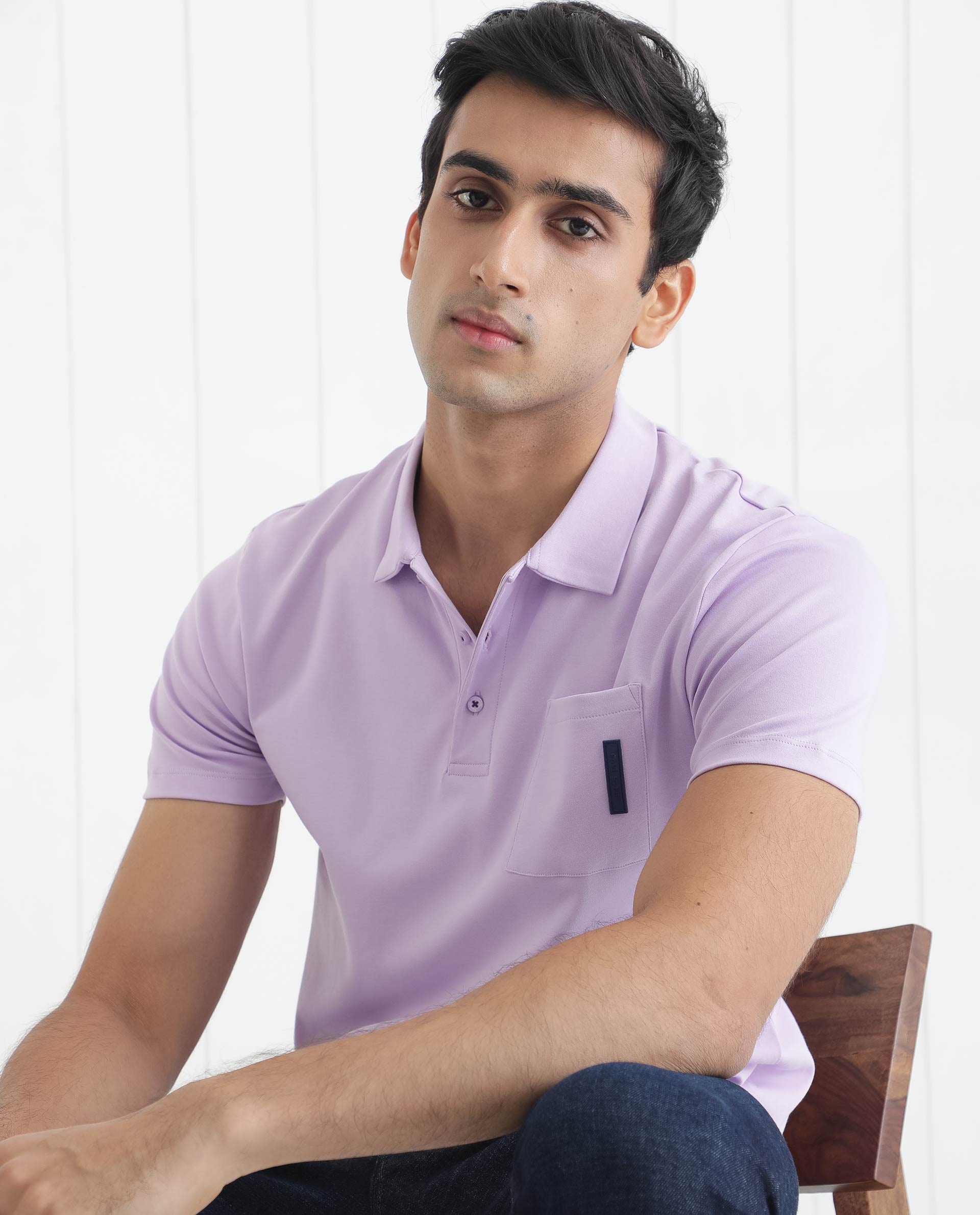 Rare Rabbit Men's Mirim Pastel Purple Cotton Fabric Collared Neck Half Sleeves Polo T-Shirt