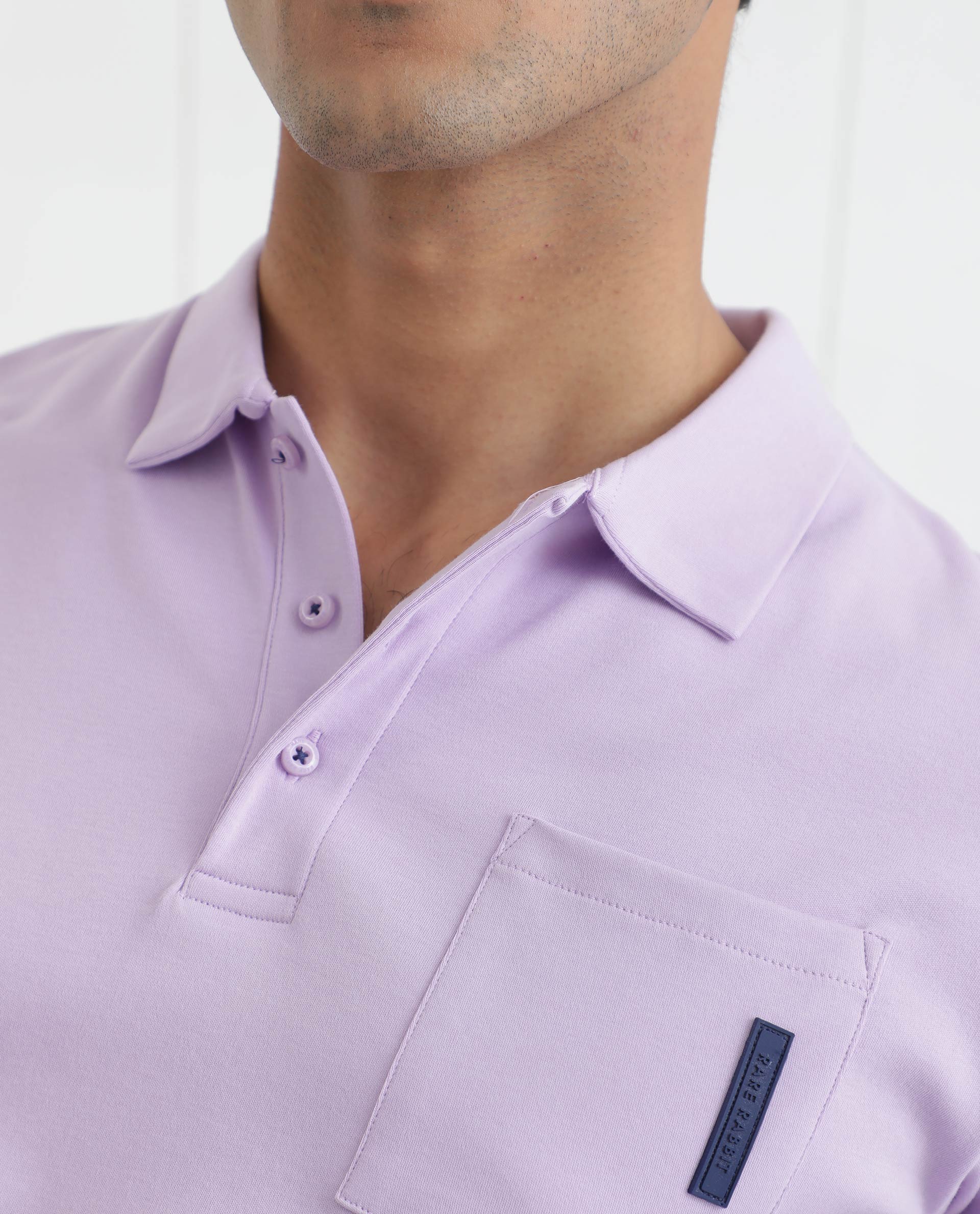 Rare Rabbit Men's Mirim Pastel Purple Cotton Fabric Collared Neck Half Sleeves Polo T-Shirt