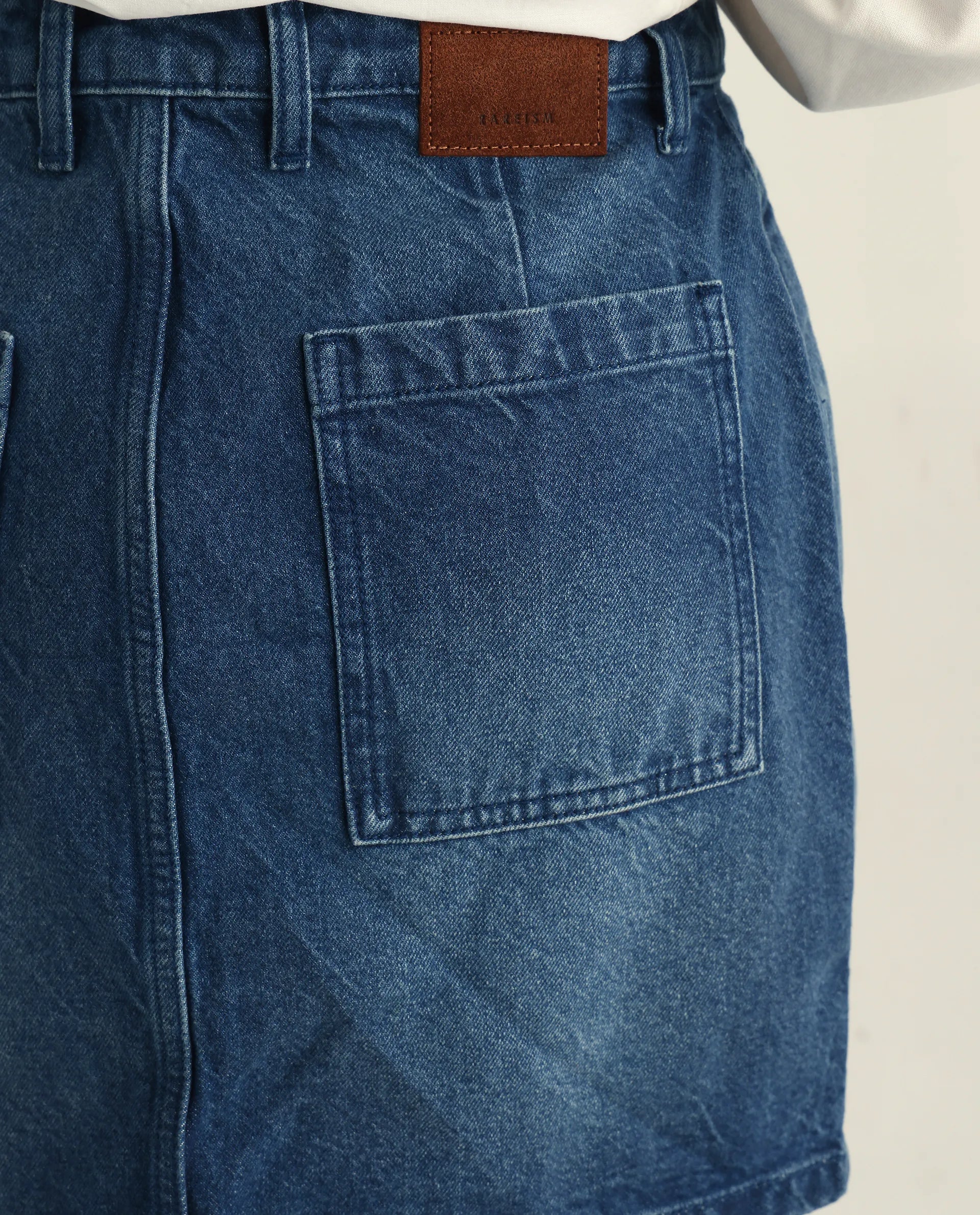 Rareism Women's Misky Blue Cotton Plain Mini Straight Fit Skirt