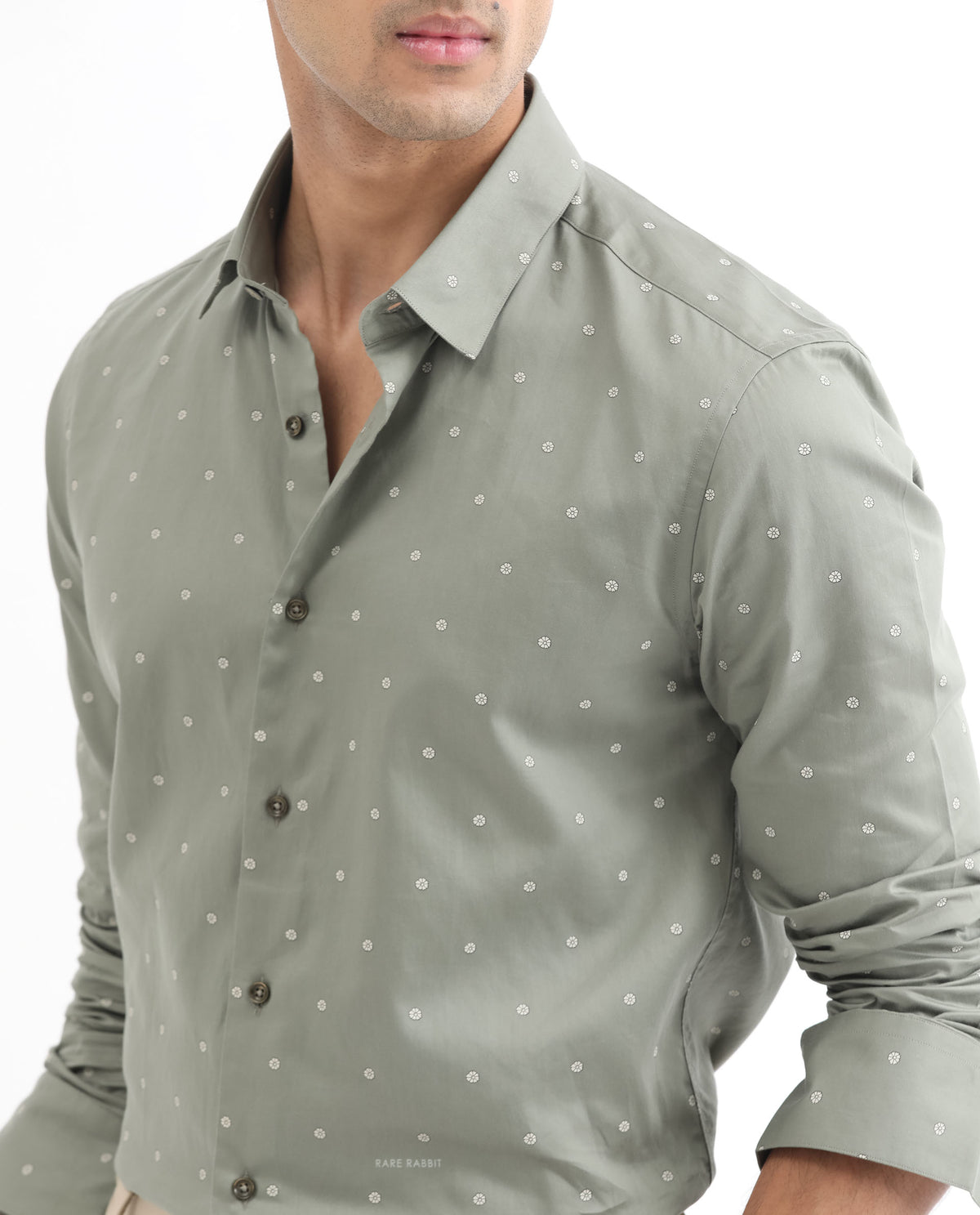 Rare Rabbit Men's Mita Green Cotton Fabric Floral Print Full Sleeves Shirt