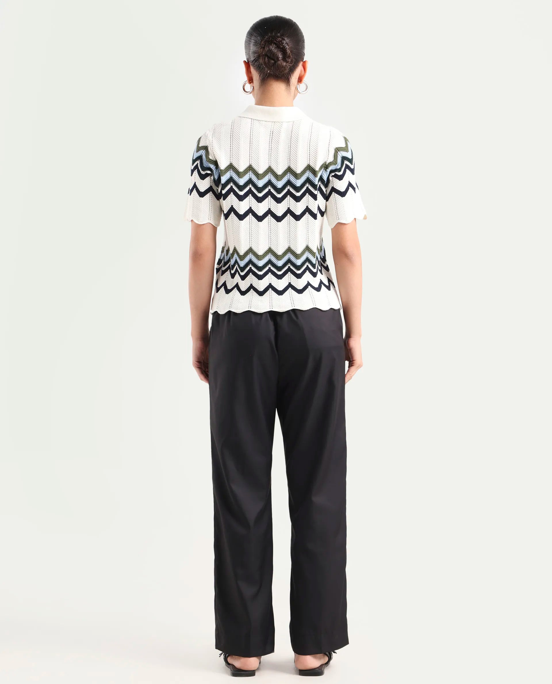 Rareism Women's Miza Black Cotton Plain Ankle Length Straight Fit Trouser